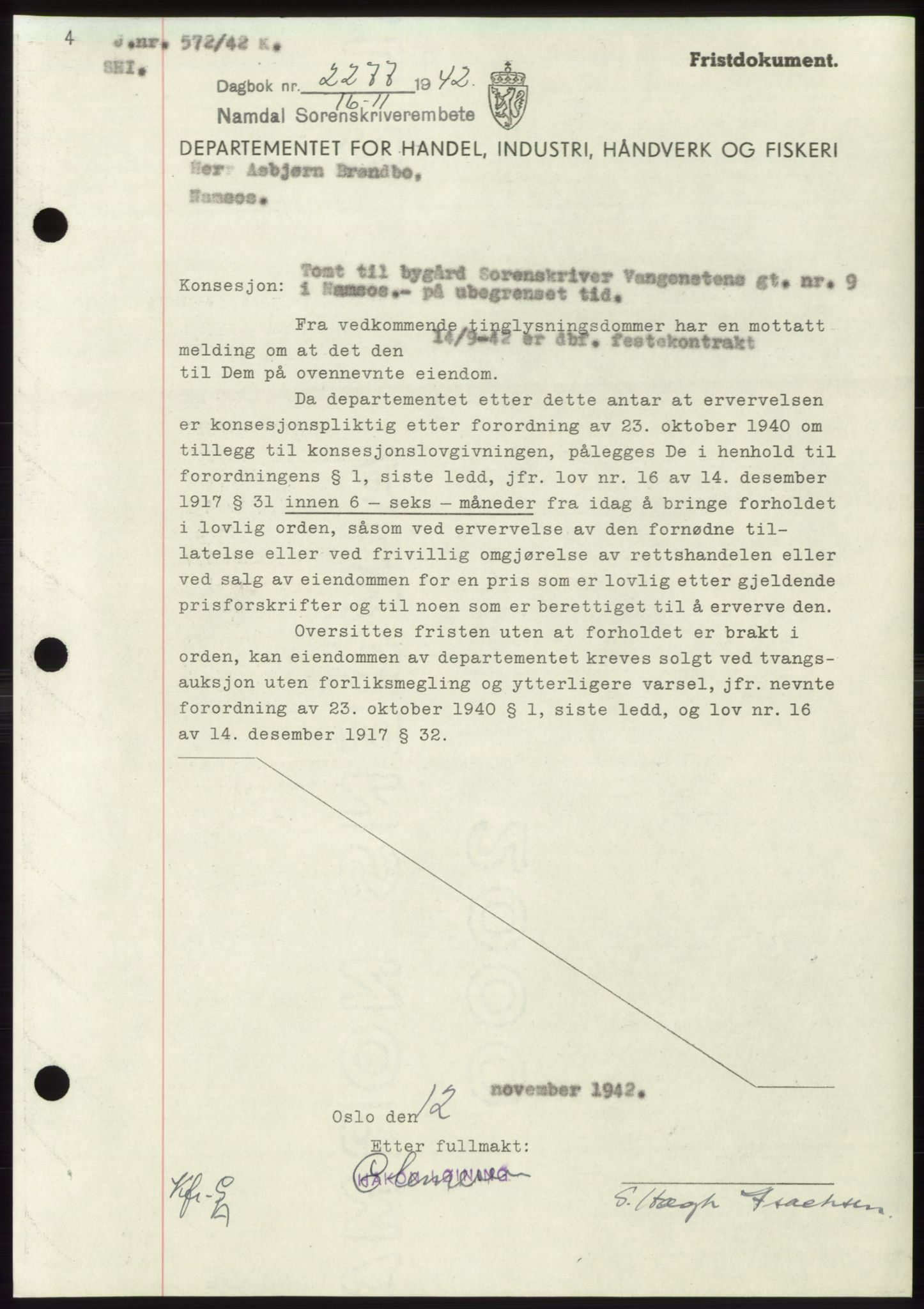 Namdal sorenskriveri, SAT/A-4133/1/2/2C: Pantebok nr. -, 1942-1943, Dagboknr: 2277/1942