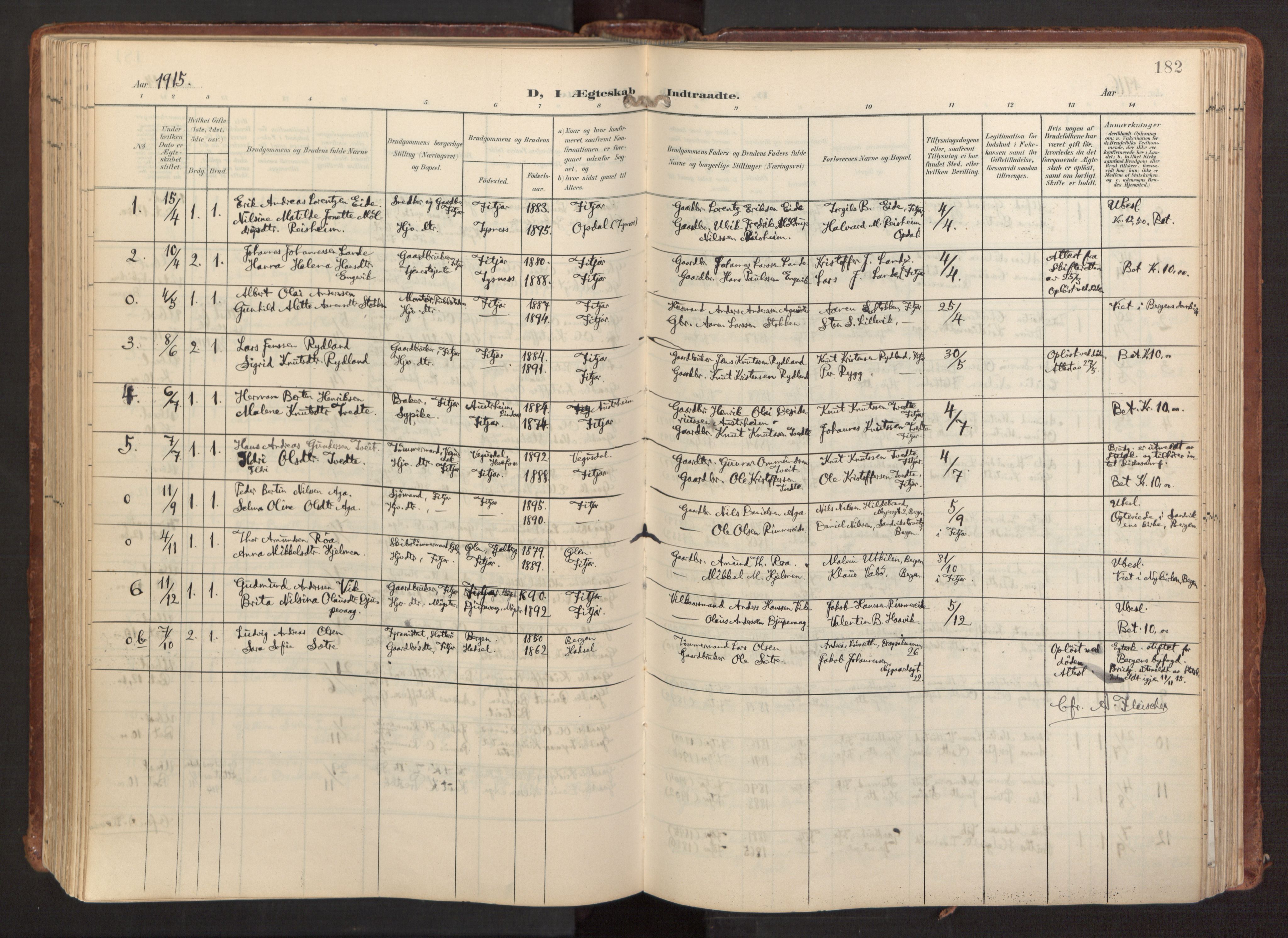 Fitjar sokneprestembete, AV/SAB-A-99926: Ministerialbok nr. A 3, 1900-1918, s. 182