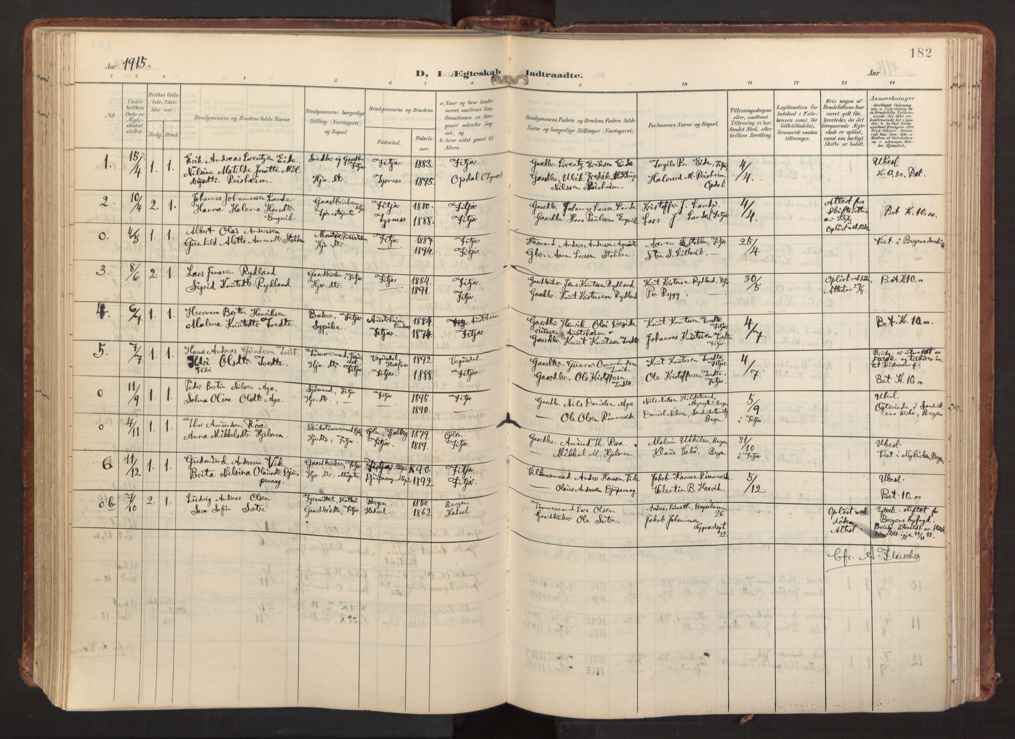 Fitjar sokneprestembete, SAB/A-99926: Ministerialbok nr. A 3, 1900-1918, s. 182