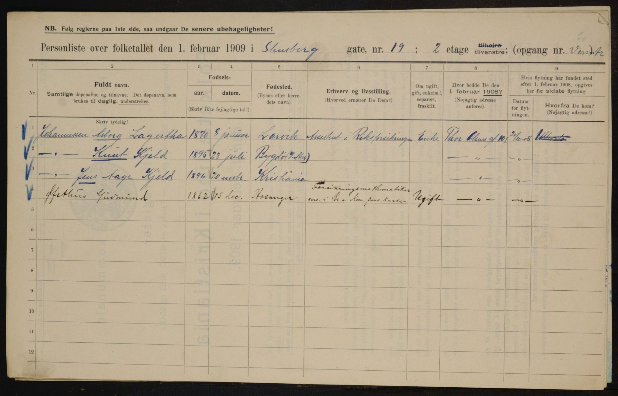 OBA, Kommunal folketelling 1.2.1909 for Kristiania kjøpstad, 1909, s. 91917