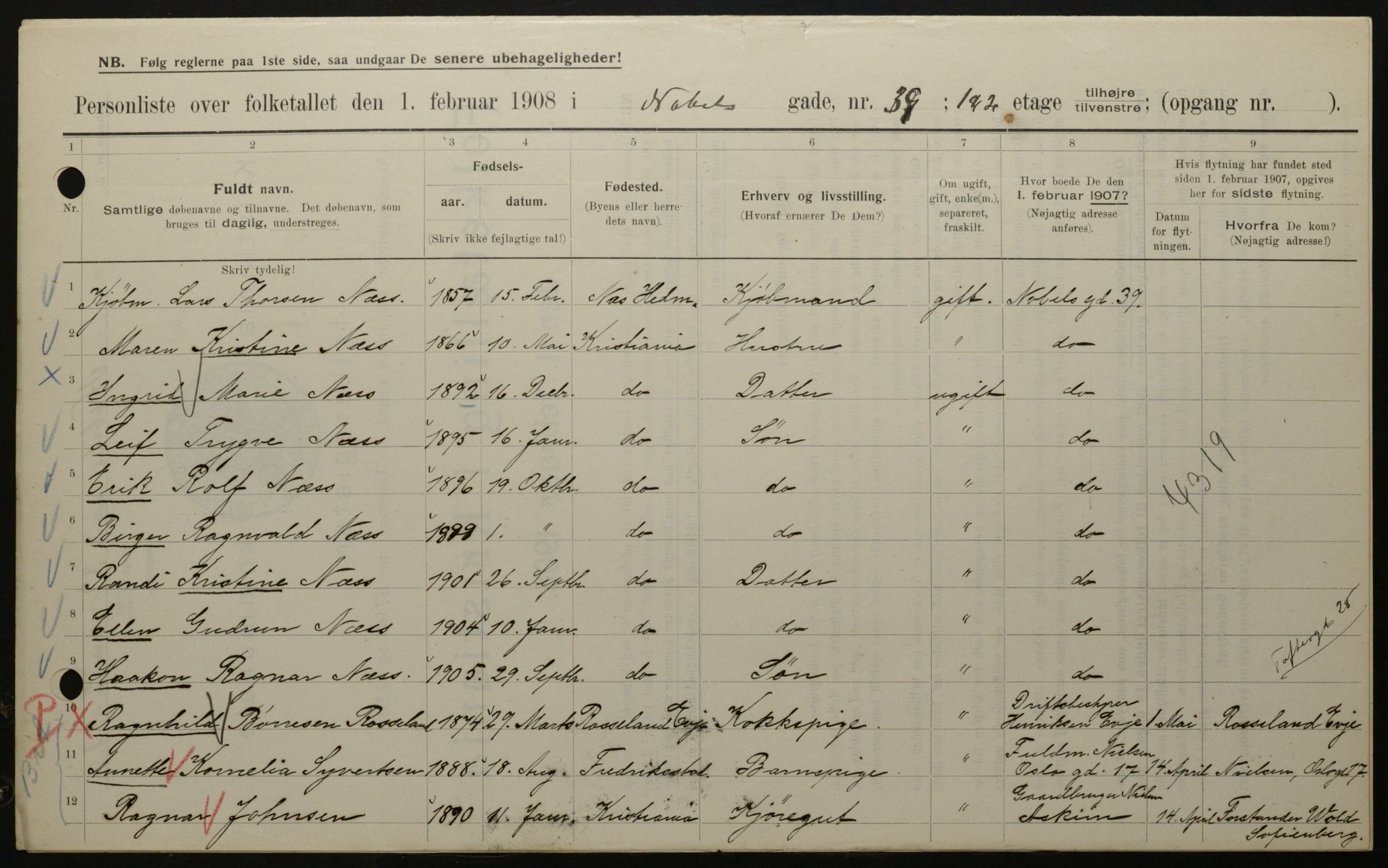 OBA, Kommunal folketelling 1.2.1908 for Kristiania kjøpstad, 1908, s. 64028