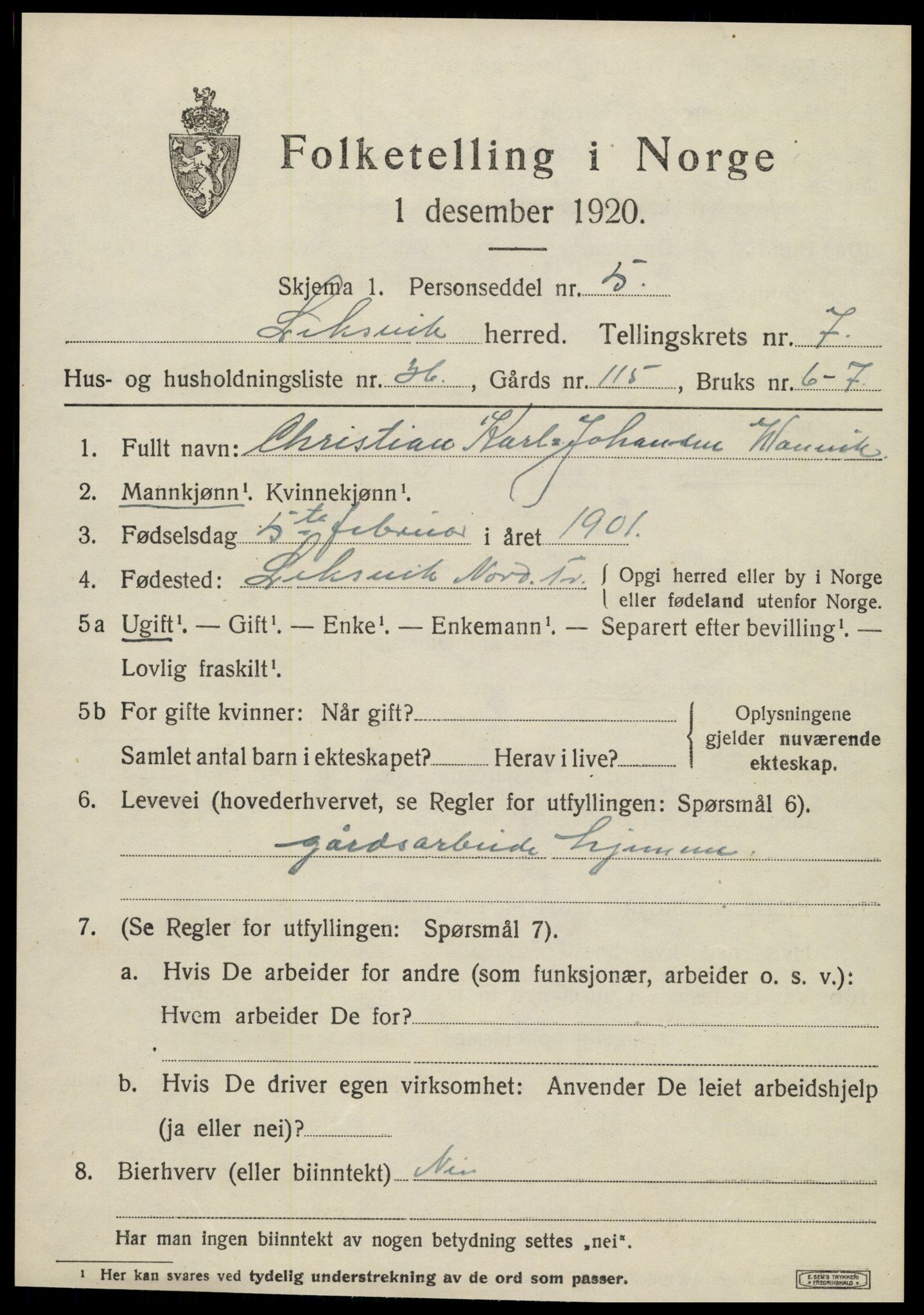 SAT, Folketelling 1920 for 1718 Leksvik herred, 1920, s. 6496