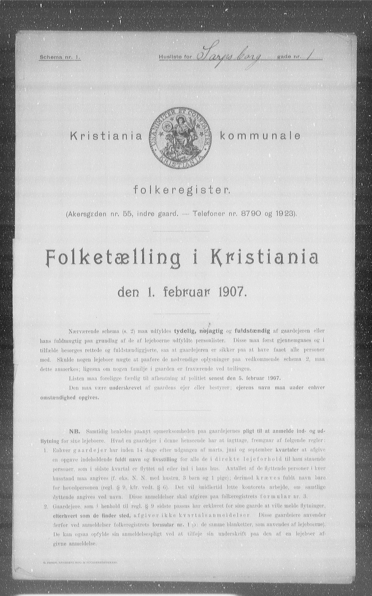 OBA, Kommunal folketelling 1.2.1907 for Kristiania kjøpstad, 1907, s. 45595