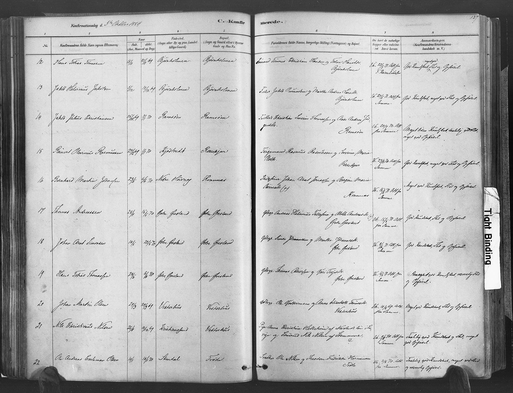 Høvåg sokneprestkontor, SAK/1111-0025/F/Fa/L0005: Ministerialbok nr. A 5, 1878-1893, s. 137