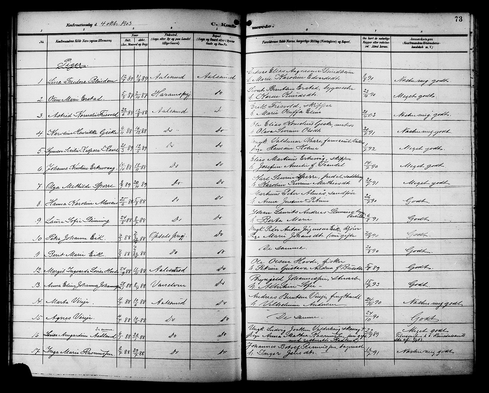 Ministerialprotokoller, klokkerbøker og fødselsregistre - Møre og Romsdal, AV/SAT-A-1454/529/L0469: Klokkerbok nr. 529C06, 1898-1906, s. 73