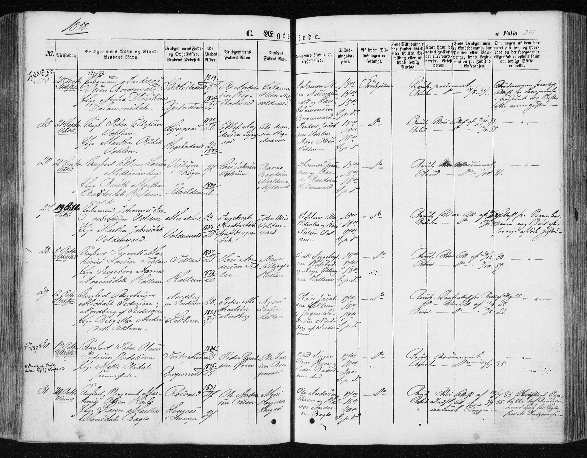 Ministerialprotokoller, klokkerbøker og fødselsregistre - Nord-Trøndelag, AV/SAT-A-1458/723/L0240: Ministerialbok nr. 723A09, 1852-1860, s. 241
