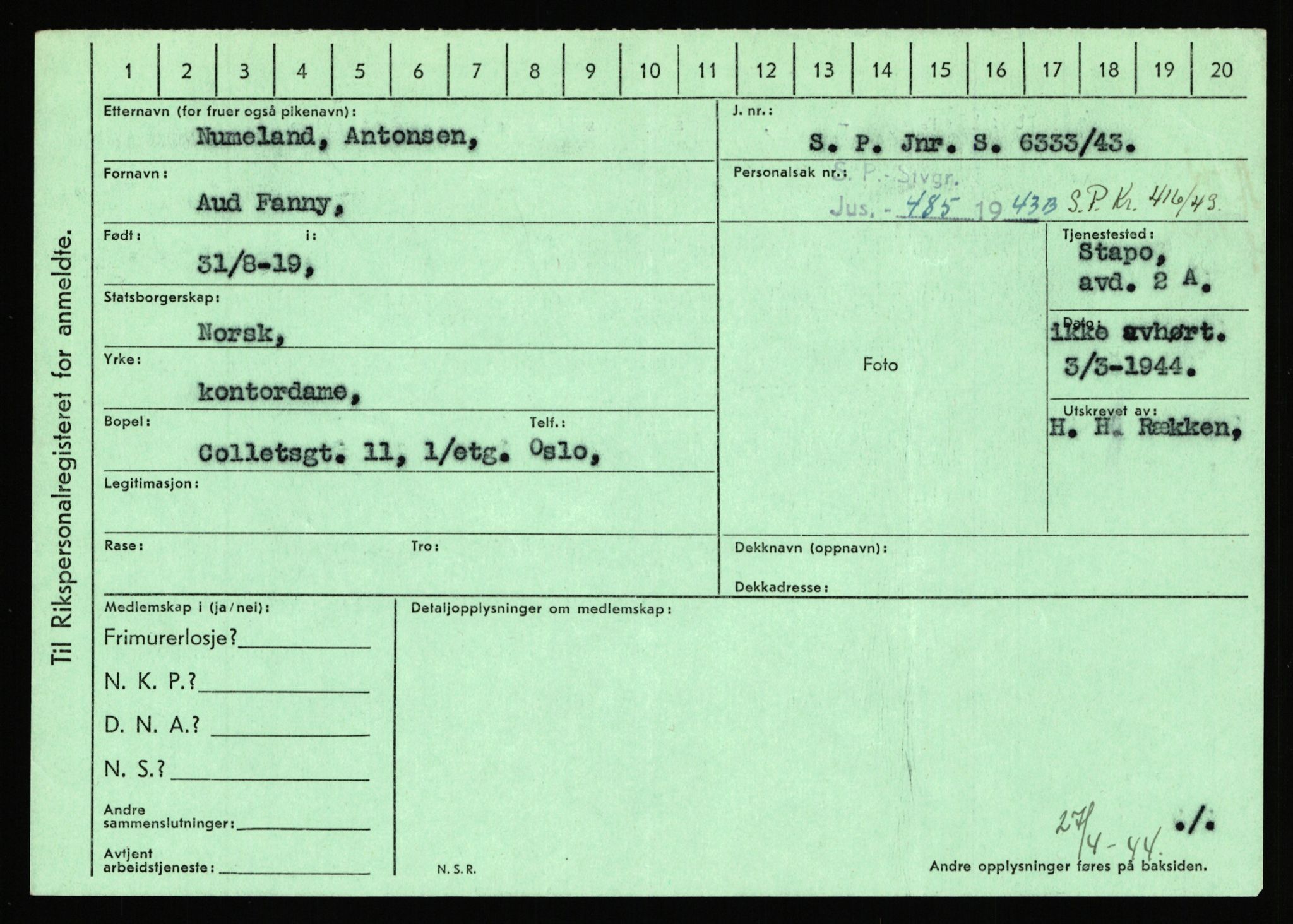 Statspolitiet - Hovedkontoret / Osloavdelingen, AV/RA-S-1329/C/Ca/L0011: Molberg - Nøstvold, 1943-1945, s. 4410