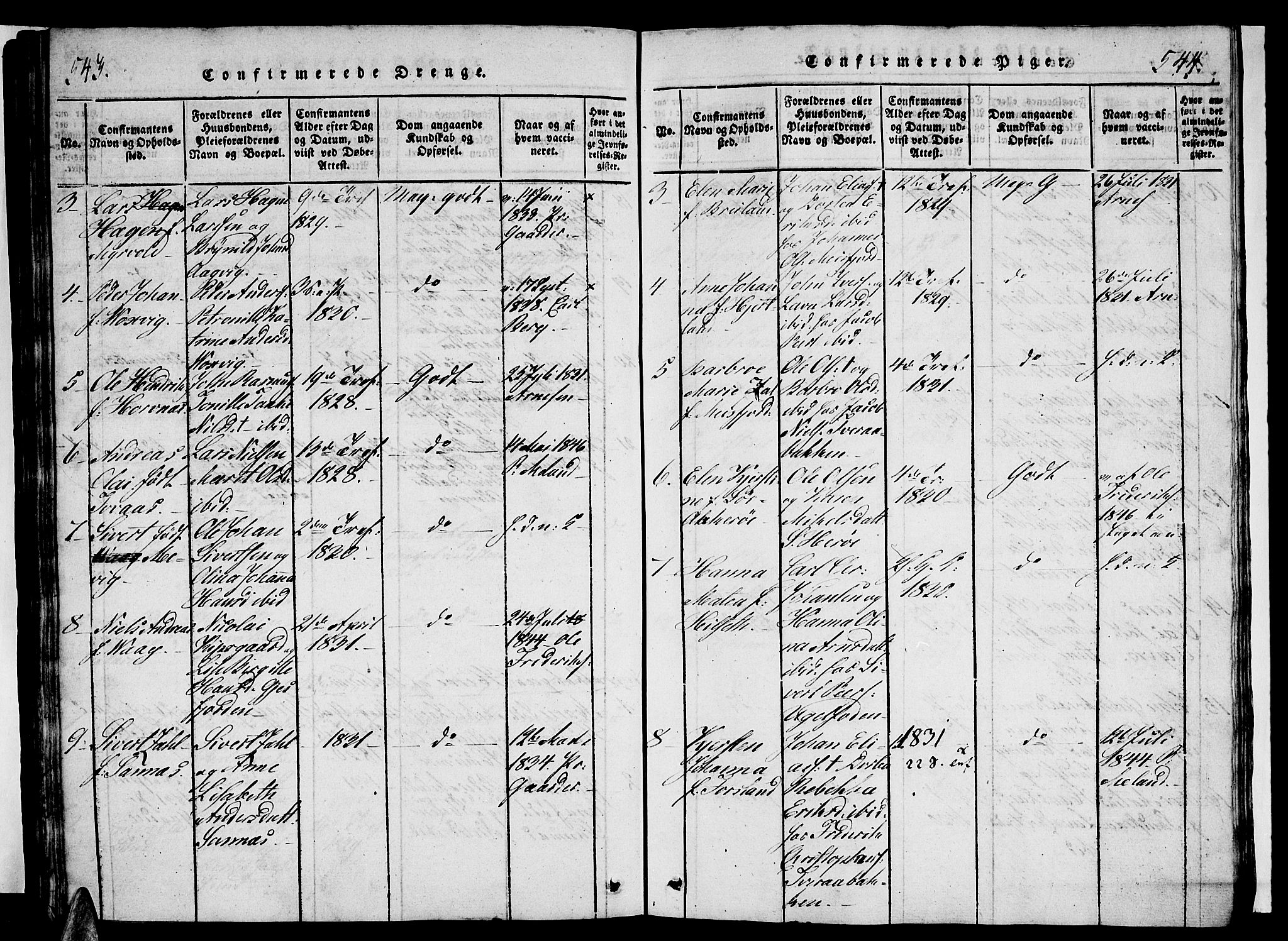 Ministerialprotokoller, klokkerbøker og fødselsregistre - Nordland, AV/SAT-A-1459/834/L0510: Klokkerbok nr. 834C01, 1820-1847, s. 543-544