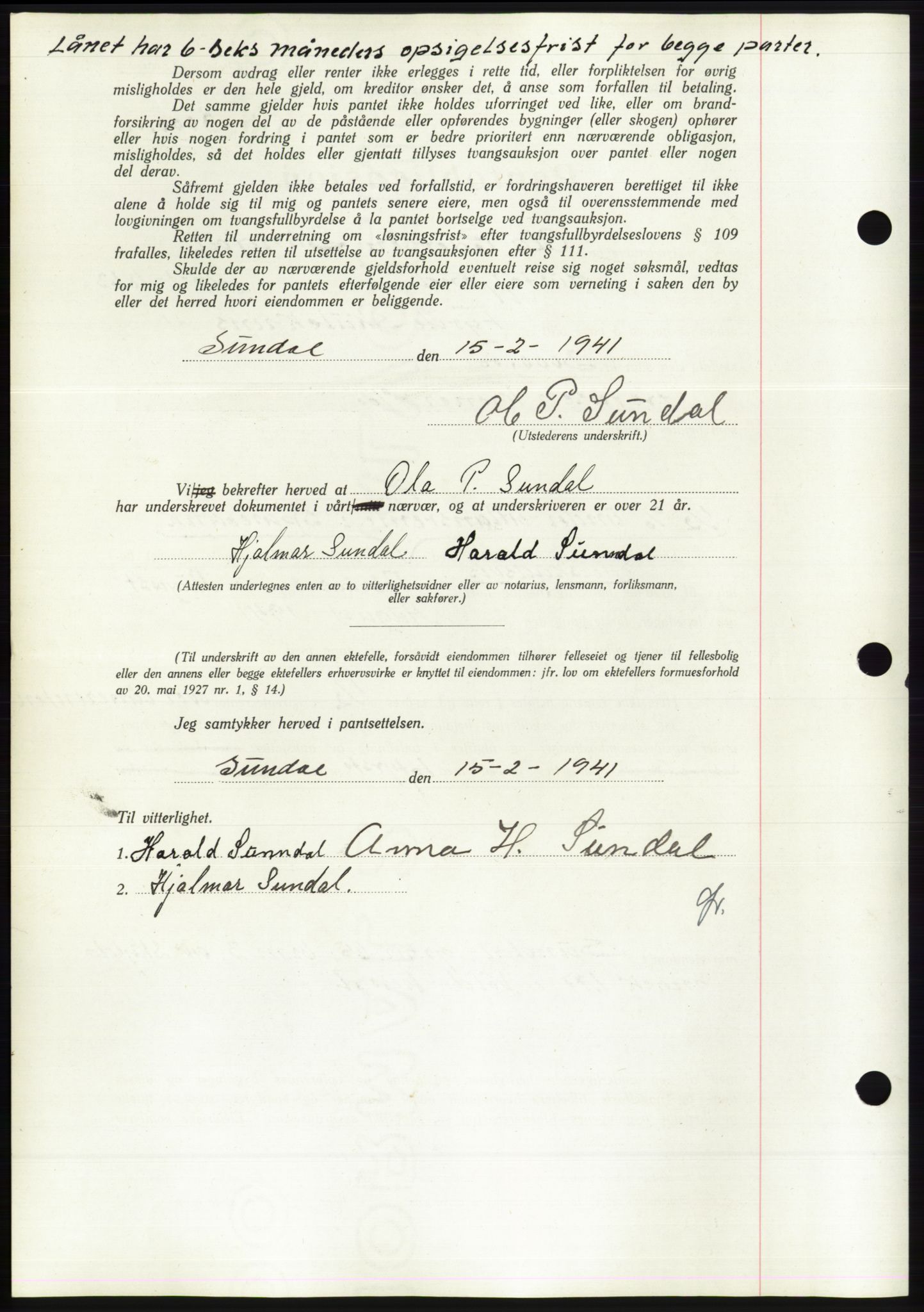 Søre Sunnmøre sorenskriveri, AV/SAT-A-4122/1/2/2C/L0071: Pantebok nr. 65, 1941-1941, Dagboknr: 141/1941