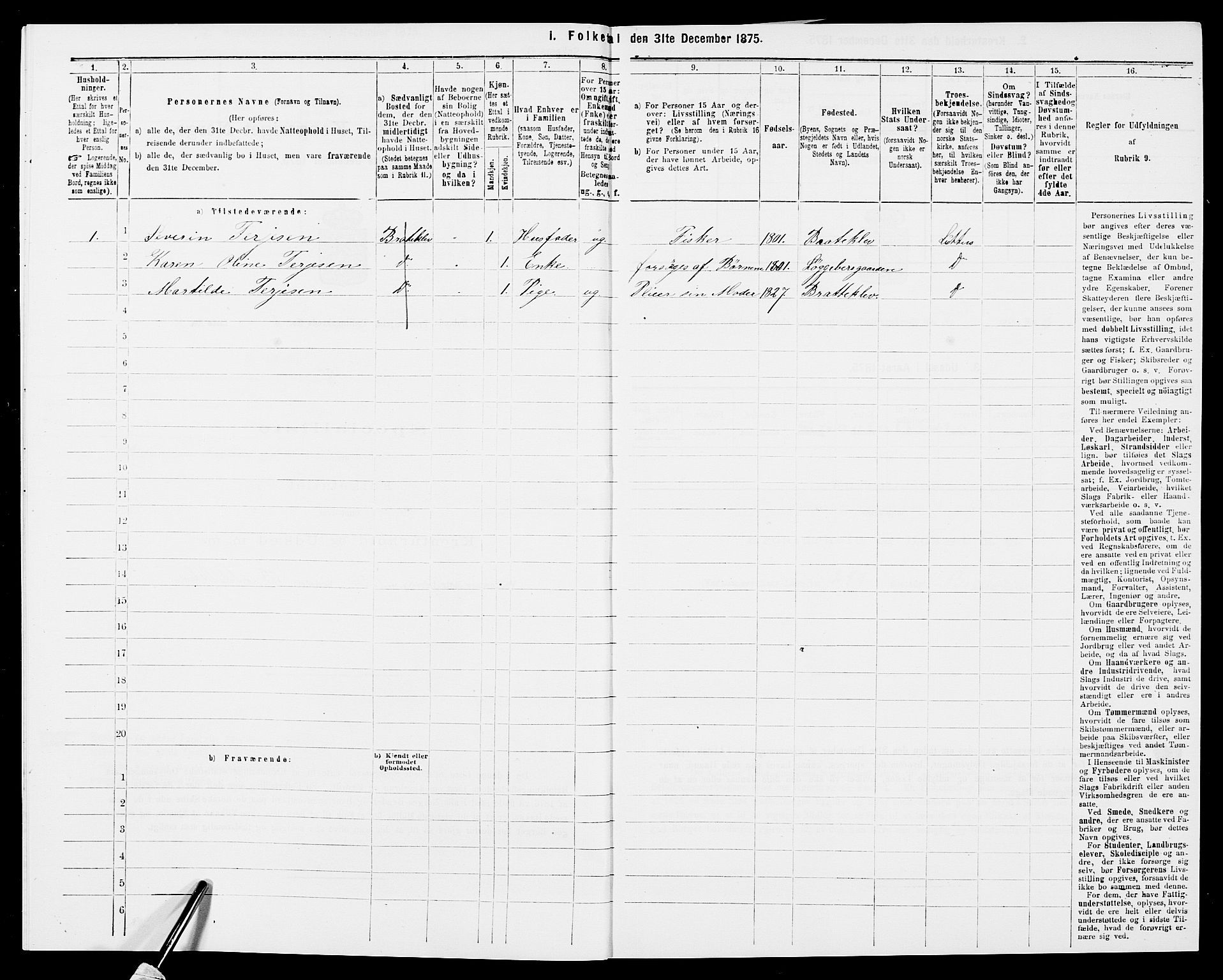 SAK, Folketelling 1875 for 0918P Austre Moland prestegjeld, 1875, s. 2037