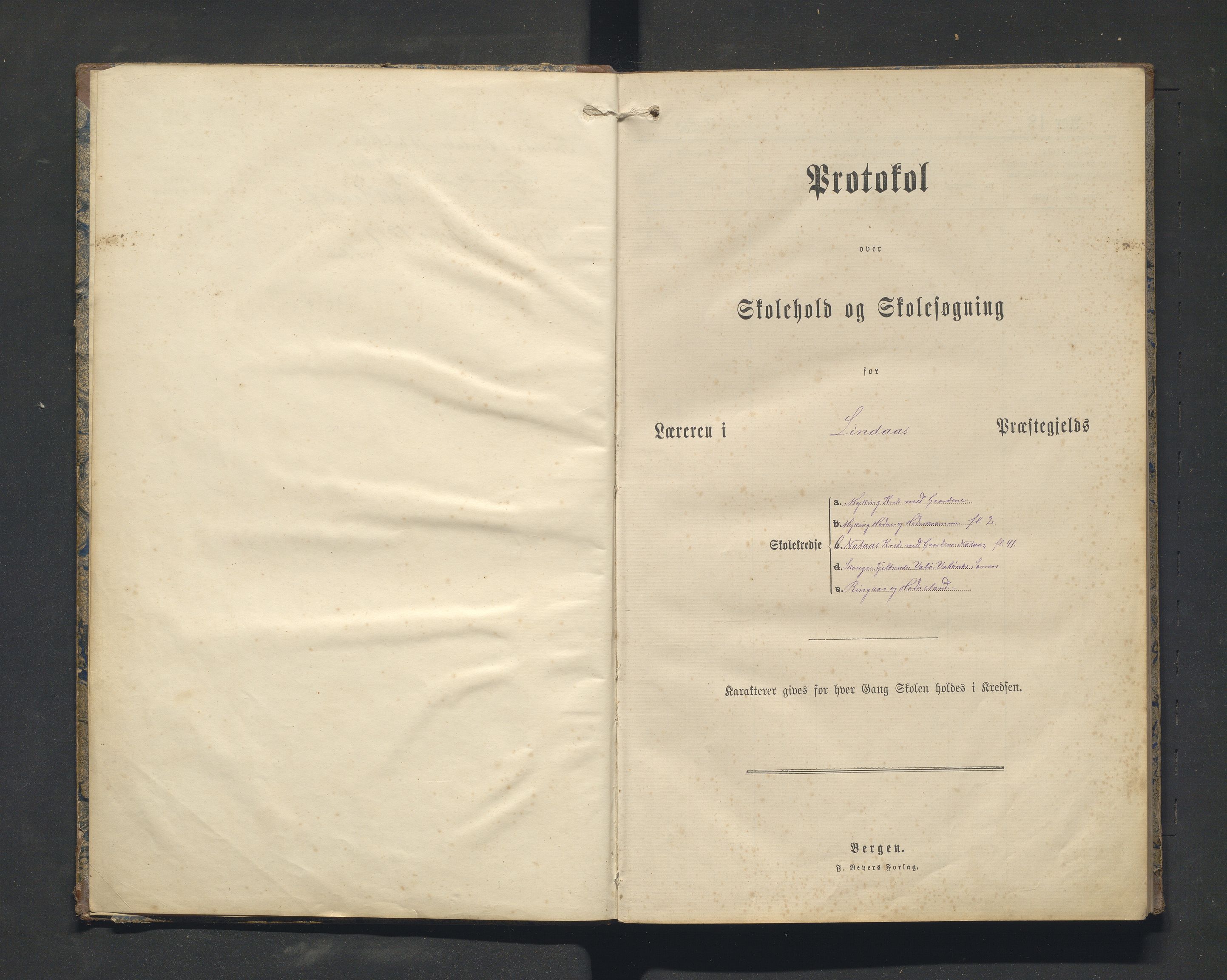 Lindås kommune. Barneskulane, IKAH/1263-231/F/Fa/L0051: Skuleprotokoll for Myking og Natås krinsar, 1885-1900