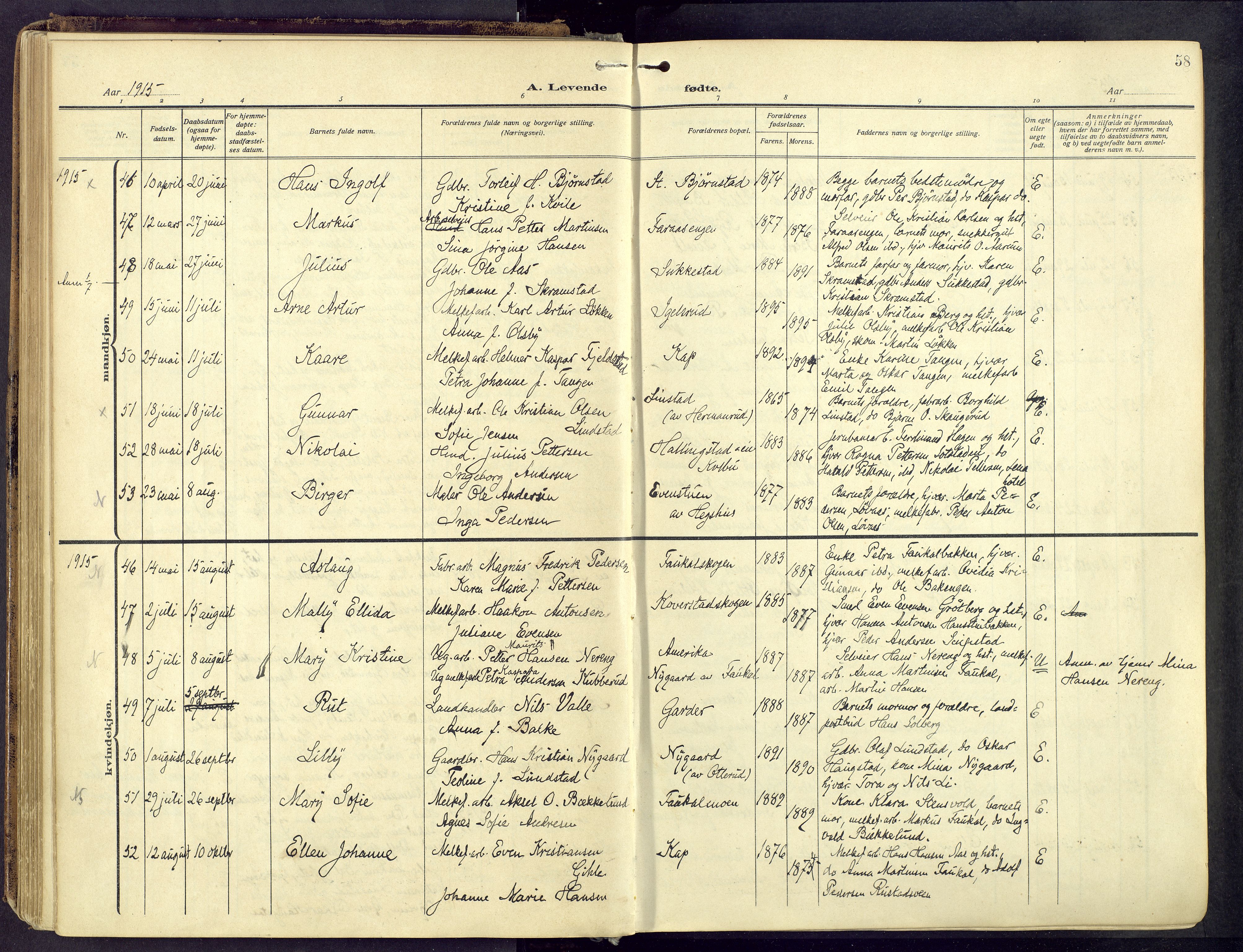 Østre Toten prestekontor, AV/SAH-PREST-104/H/Ha/Haa/L0010: Ministerialbok nr. 10, 1910-1920, s. 58