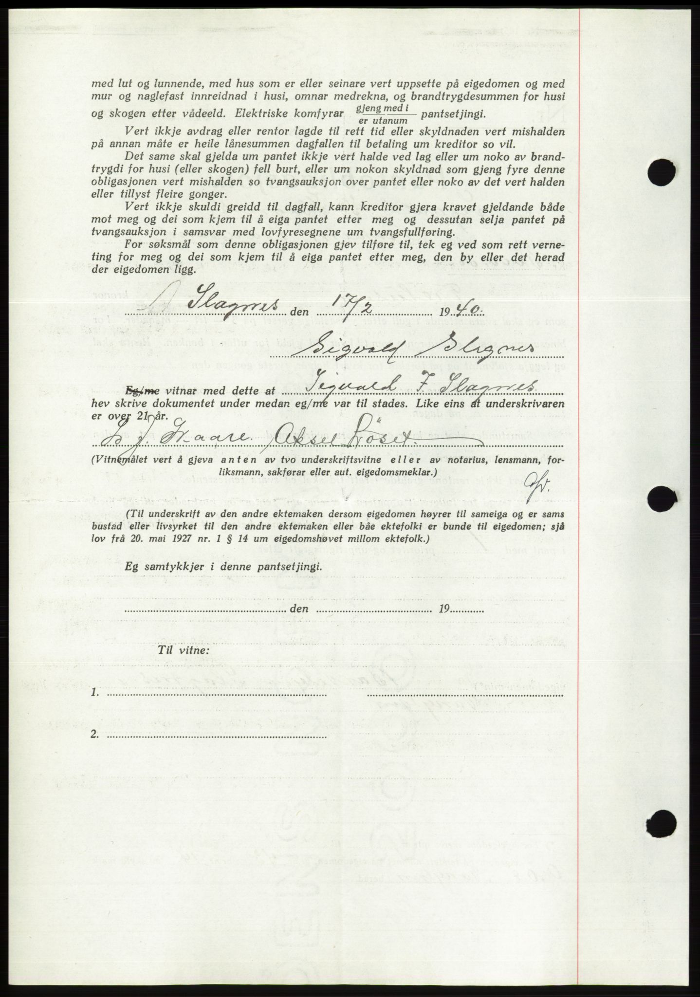 Søre Sunnmøre sorenskriveri, AV/SAT-A-4122/1/2/2C/L0069: Pantebok nr. 63, 1939-1940, Dagboknr: 179/1940