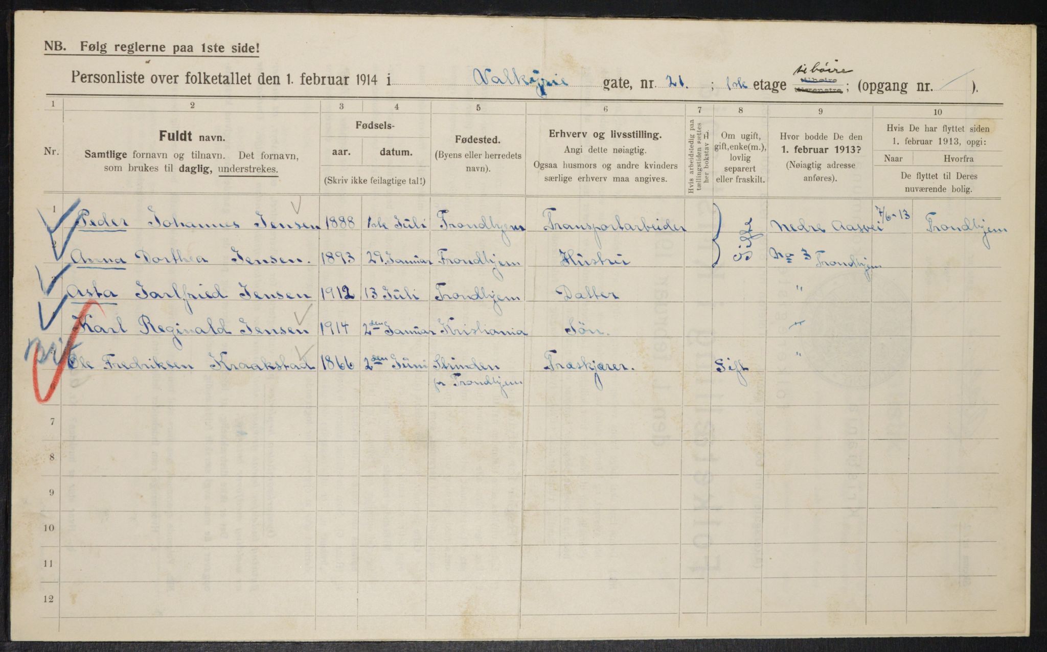 OBA, Kommunal folketelling 1.2.1914 for Kristiania, 1914, s. 122916