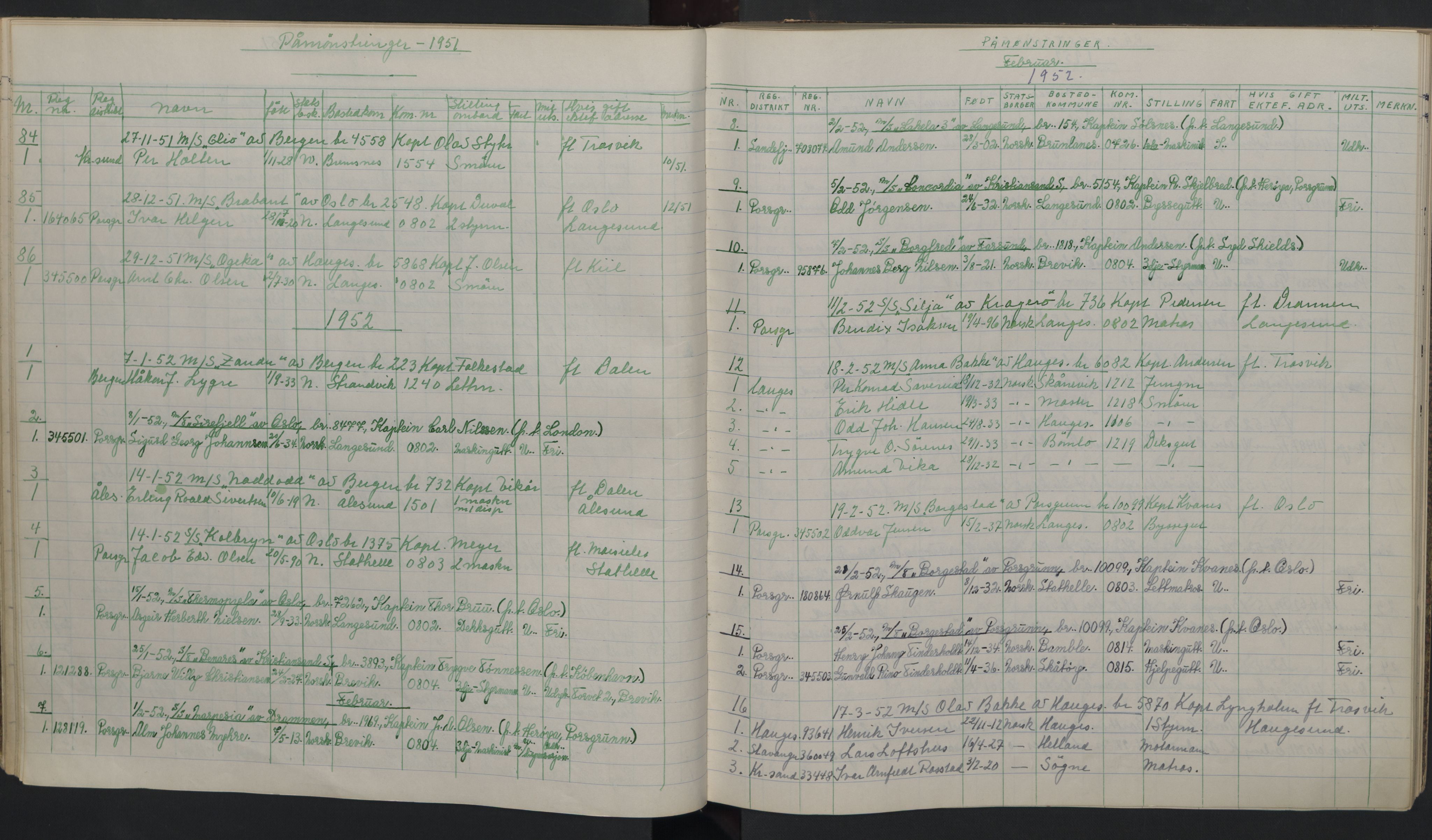 Stathelle hjelpekontorfor sjømannsformidlingen, AV/SAKO-A-834/H/Ha/L0001: Mønstringsjournal, 1949-1959, s. 34-35