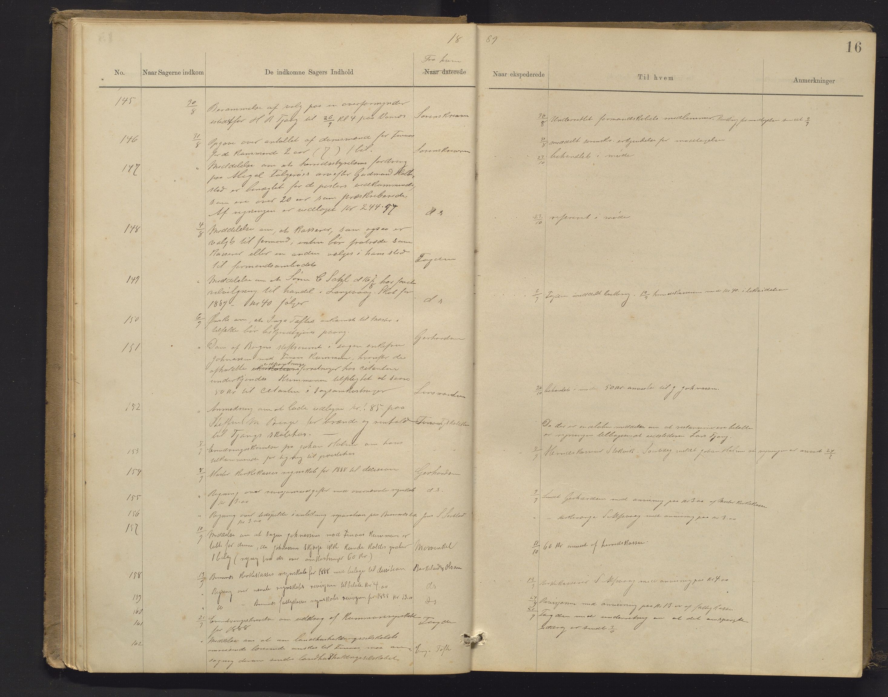 Finnaas kommune. Formannskapet, IKAH/1218a-021/C/Ca/L0002: Postjournal for formannskapet, 1888-1901, s. 16