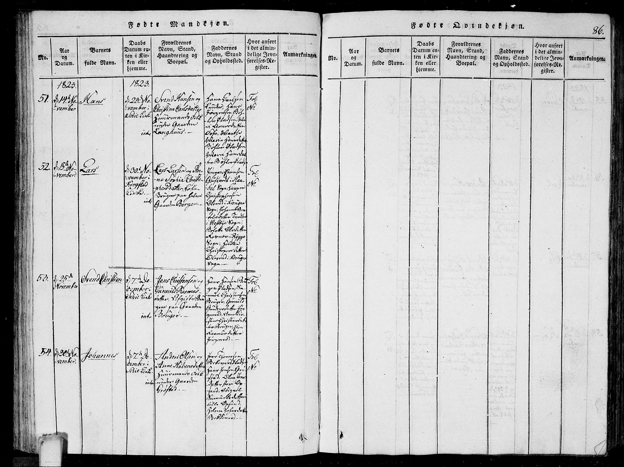 Kråkstad prestekontor Kirkebøker, AV/SAO-A-10125a/G/Ga/L0001: Klokkerbok nr. I 1, 1813-1824, s. 86