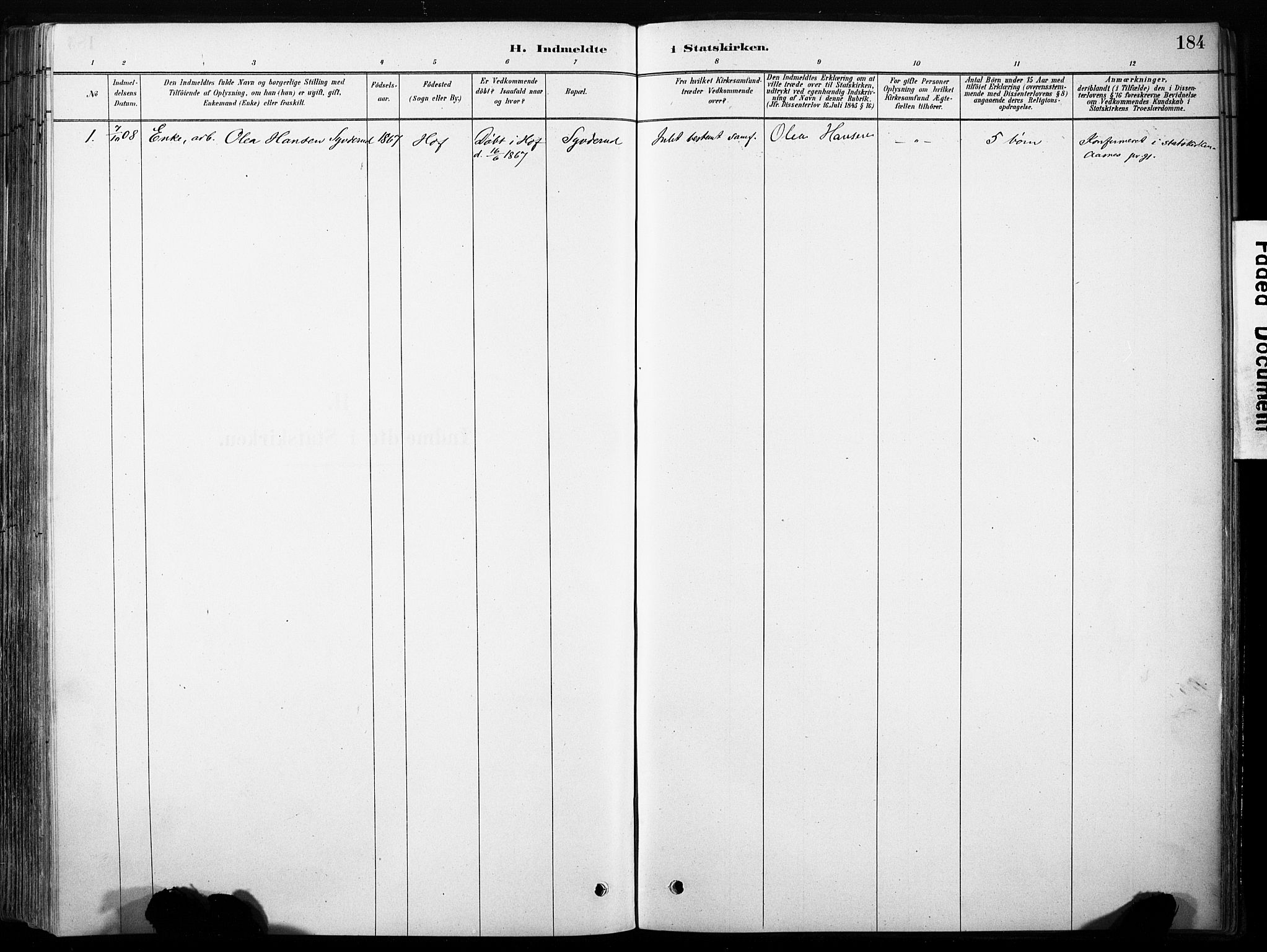 Hof prestekontor, AV/SAH-PREST-038/H/Ha/Haa/L0011: Ministerialbok nr. 11, 1879-1911, s. 184