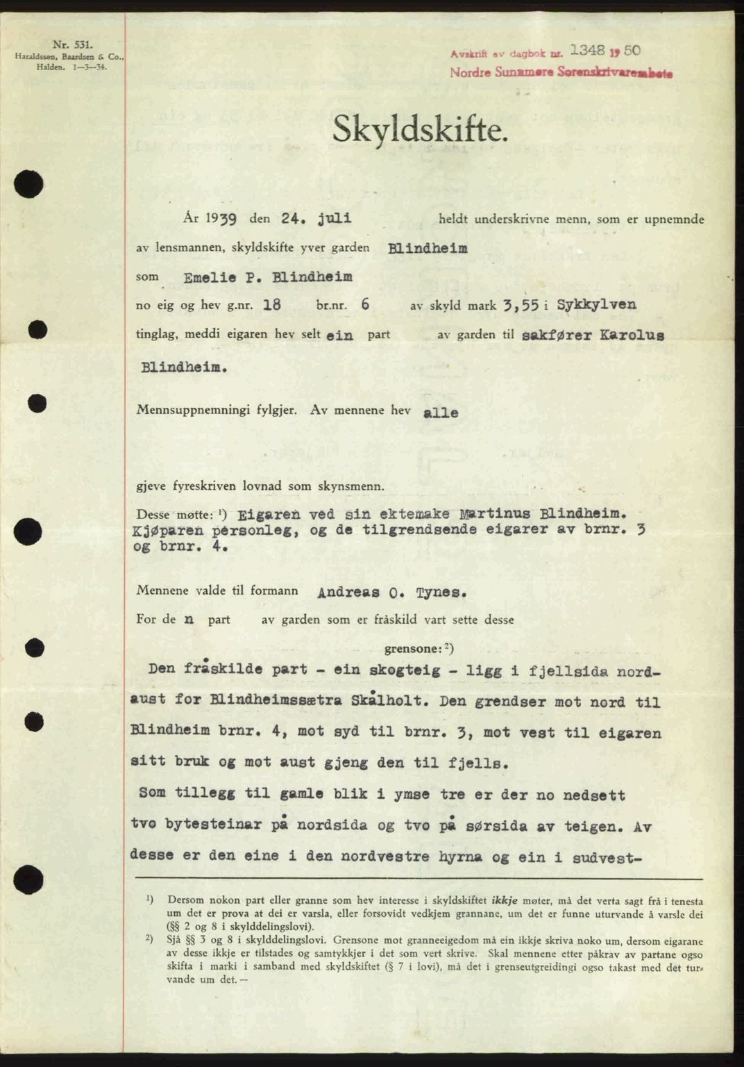 Nordre Sunnmøre sorenskriveri, AV/SAT-A-0006/1/2/2C/2Ca: Pantebok nr. A35, 1950-1950, Dagboknr: 1348/1950