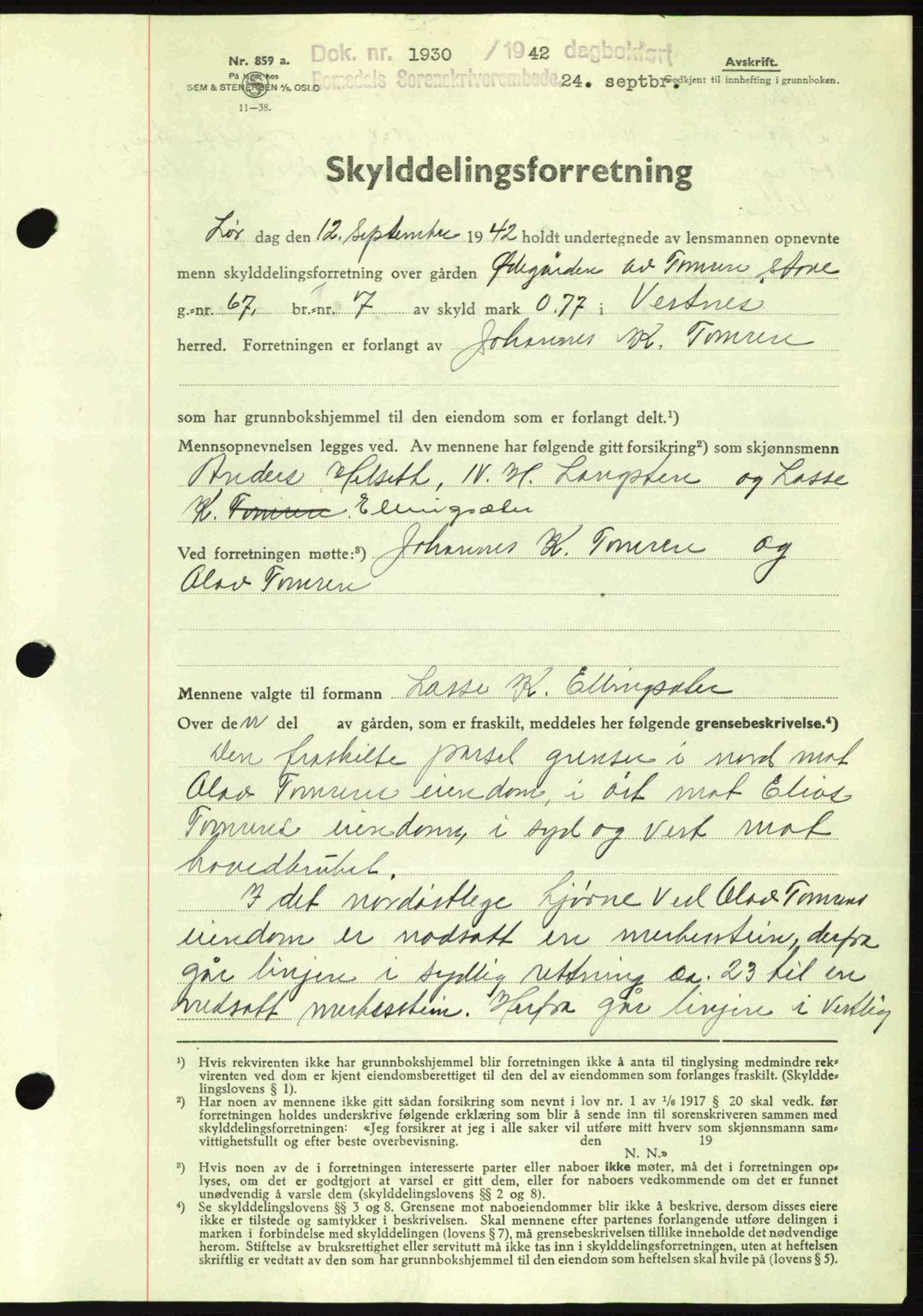 Romsdal sorenskriveri, SAT/A-4149/1/2/2C: Pantebok nr. A12, 1942-1942, Dagboknr: 1930/1942