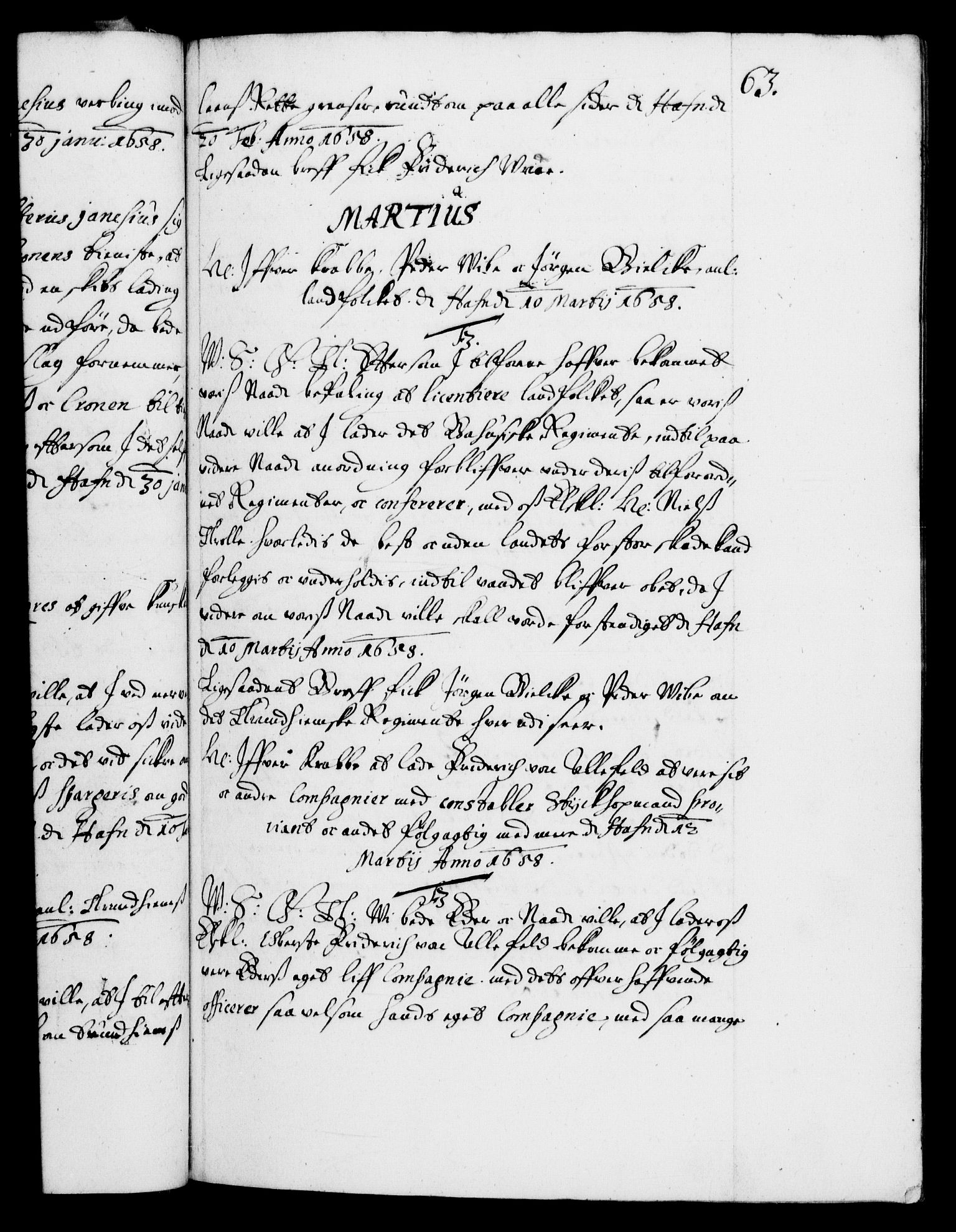 Danske Kanselli 1572-1799, AV/RA-EA-3023/F/Fc/Fca/Fcab/L0010: Norske tegnelser (mikrofilm), 1657-1660, s. 63a