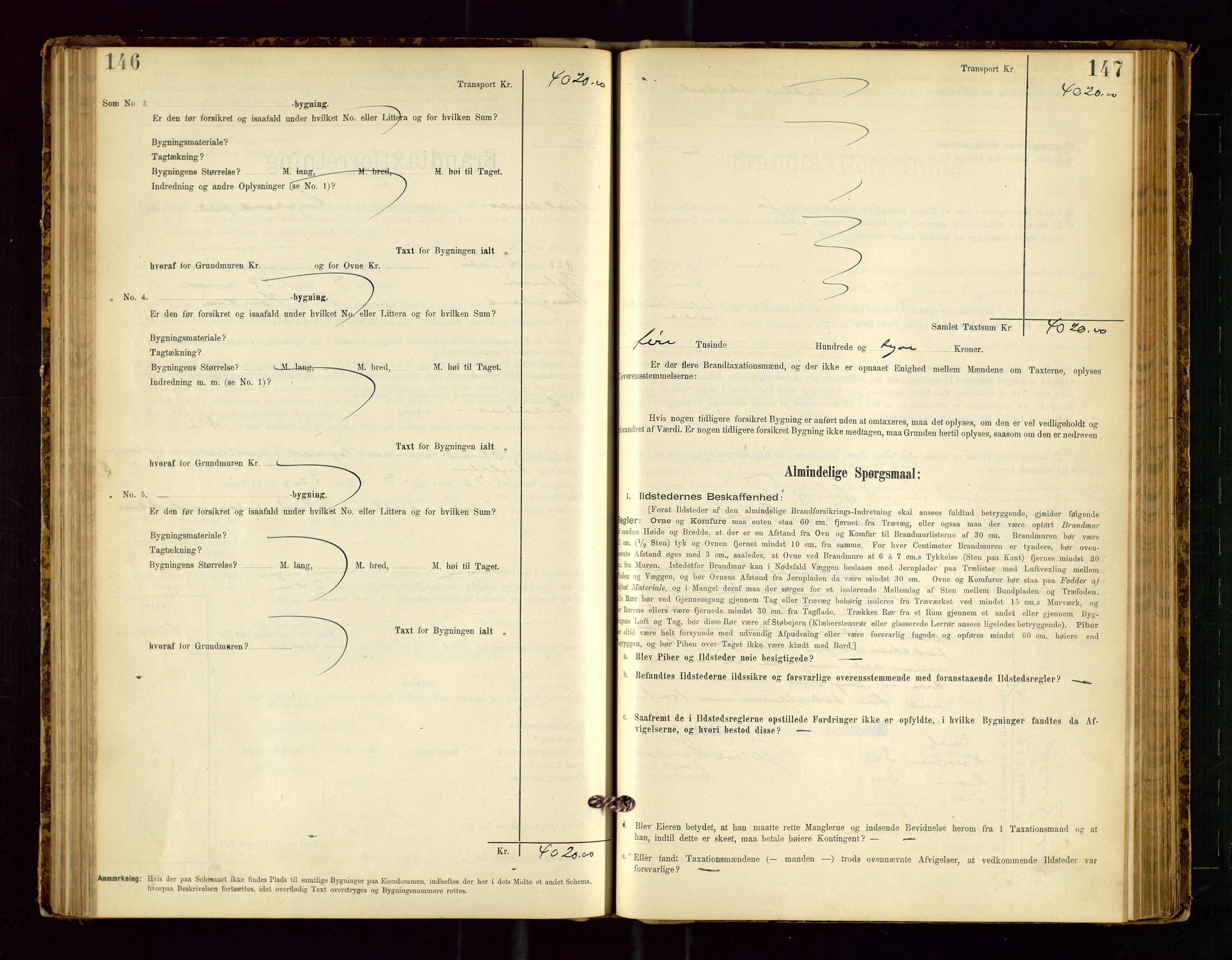 Avaldsnes lensmannskontor, SAST/A-100286/Gob/L0001: "Brandtaxationsprotokol for Avaldsnes Lensmandsdistrikt Ryfylke Fogderi", 1894-1925, s. 146-147