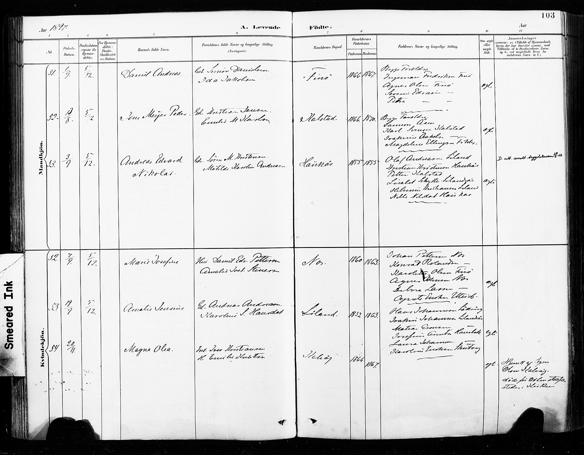 Ministerialprotokoller, klokkerbøker og fødselsregistre - Nordland, SAT/A-1459/859/L0847: Ministerialbok nr. 859A07, 1890-1899, s. 103
