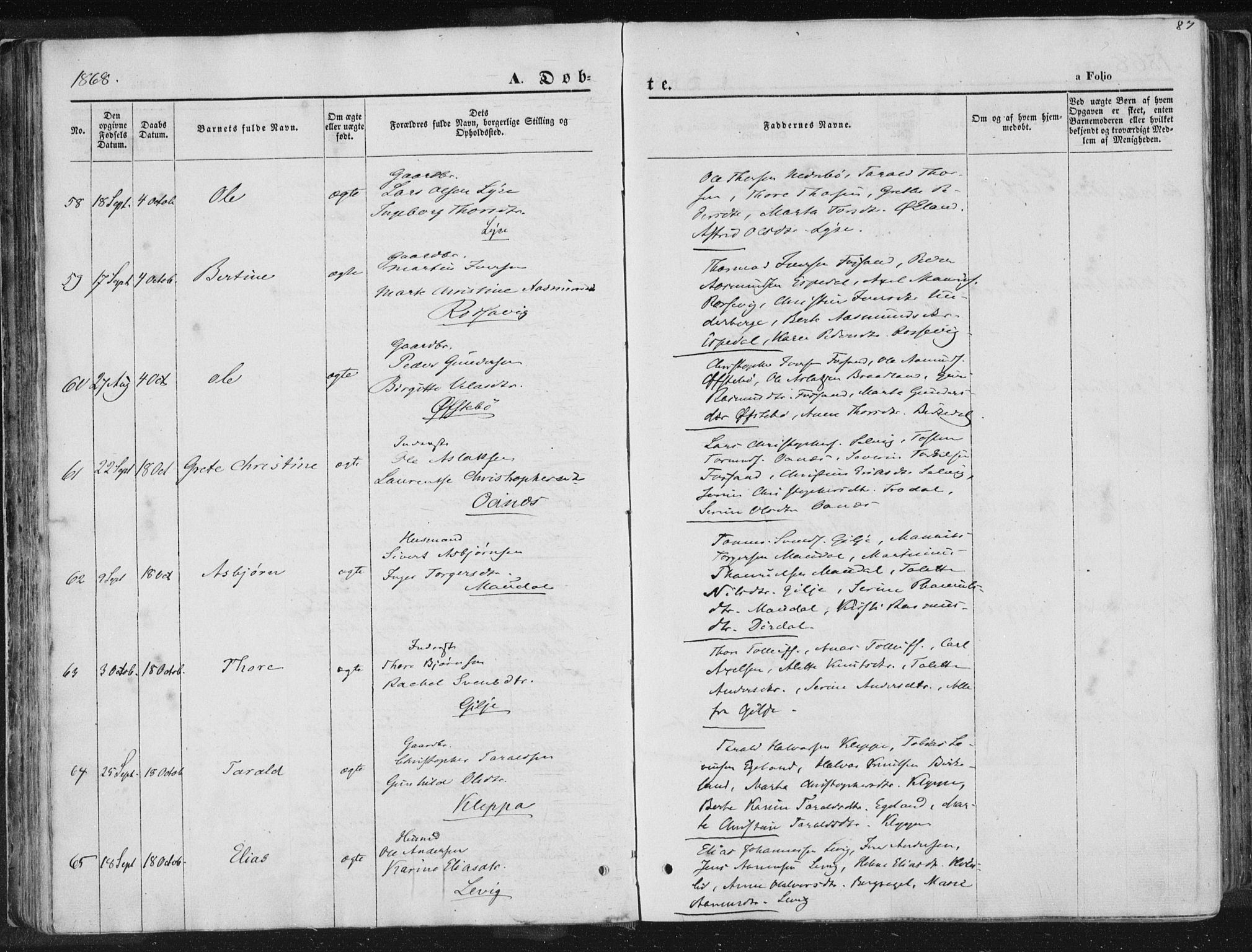 Høgsfjord sokneprestkontor, AV/SAST-A-101624/H/Ha/Haa/L0001: Ministerialbok nr. A 1, 1854-1875, s. 87