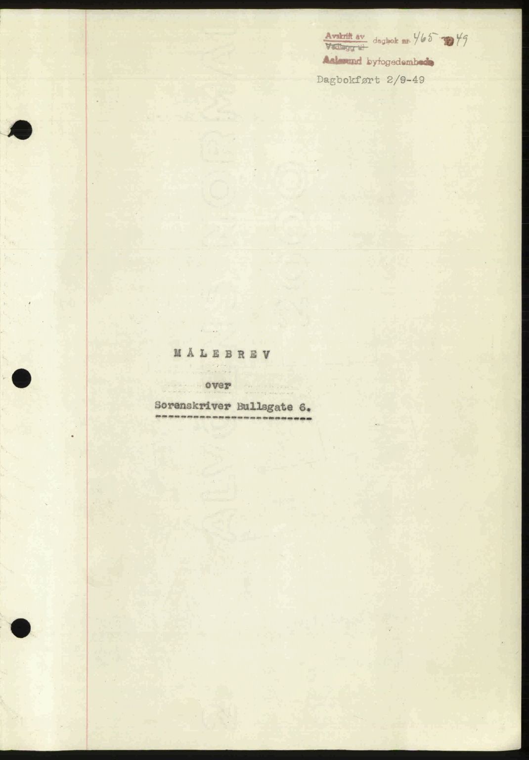 Ålesund byfogd, AV/SAT-A-4384: Pantebok nr. 37A (1), 1947-1949, Dagboknr: 465/1949