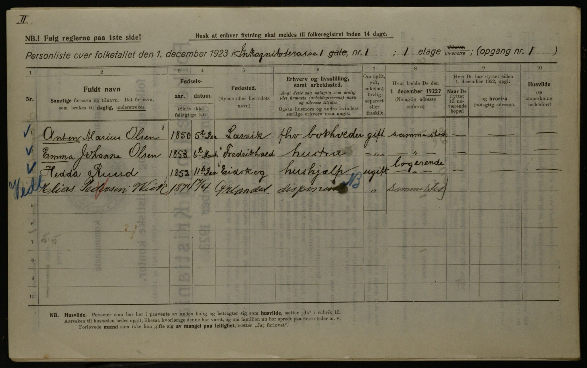 OBA, Kommunal folketelling 1.12.1923 for Kristiania, 1923, s. 49511