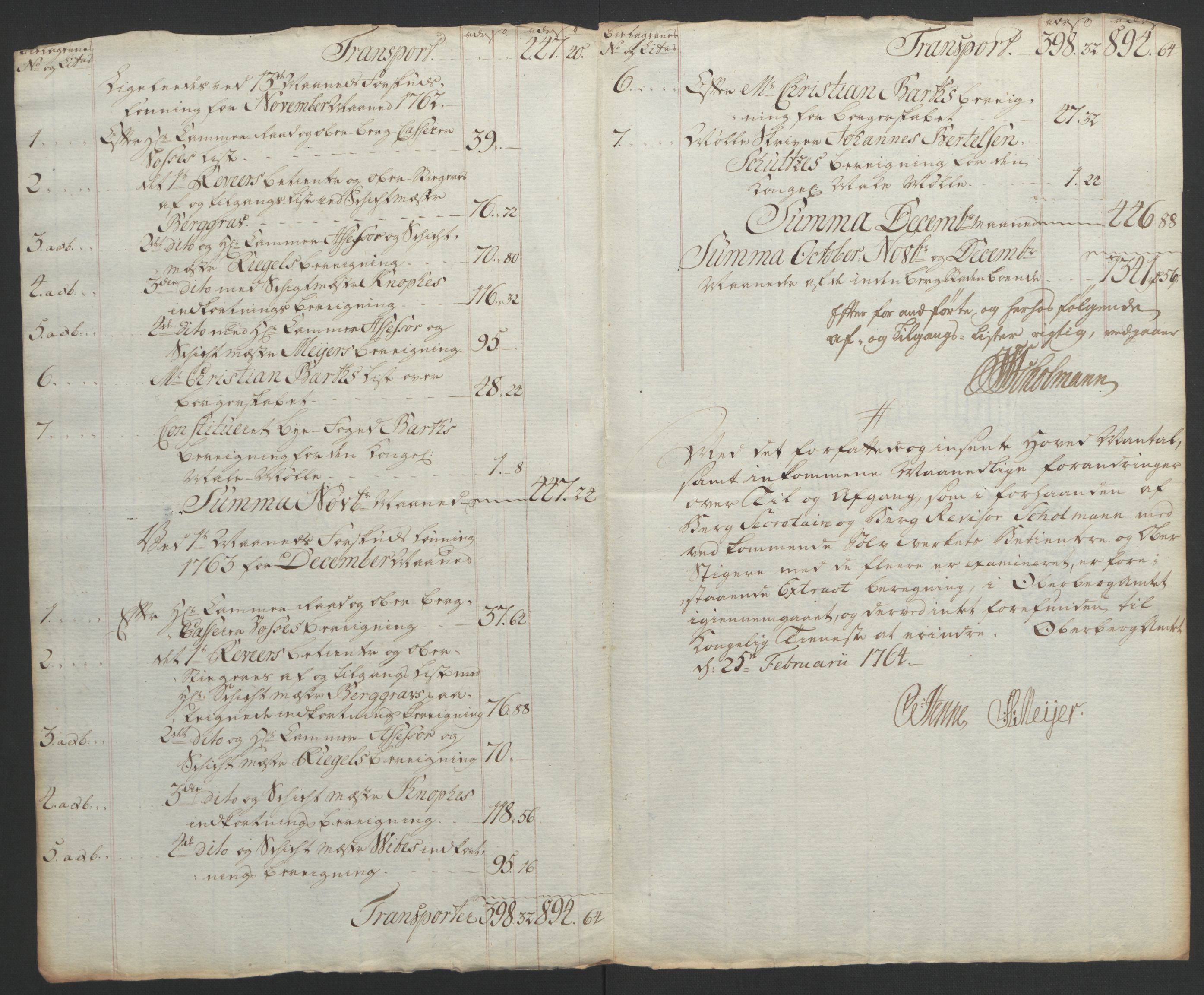 Rentekammeret inntil 1814, Reviderte regnskaper, Bergverksregnskaper, RA/EA-3222/R/Rc/Rca/L0843: Ekstraskatt, 1762-1765, s. 173