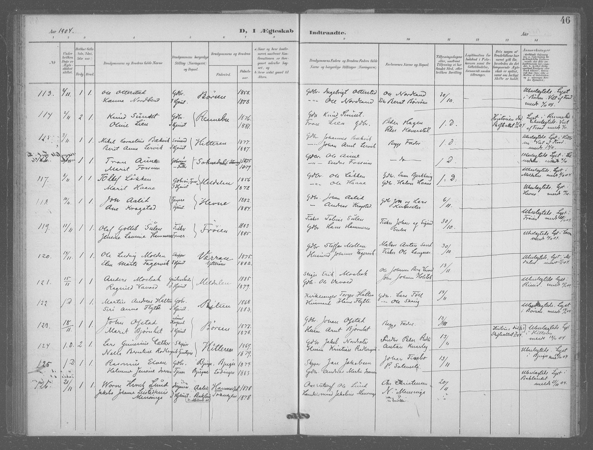 Ministerialprotokoller, klokkerbøker og fødselsregistre - Sør-Trøndelag, SAT/A-1456/601/L0077: Residerende kapellans bok nr. 601B10, 1900-1907, s. 46