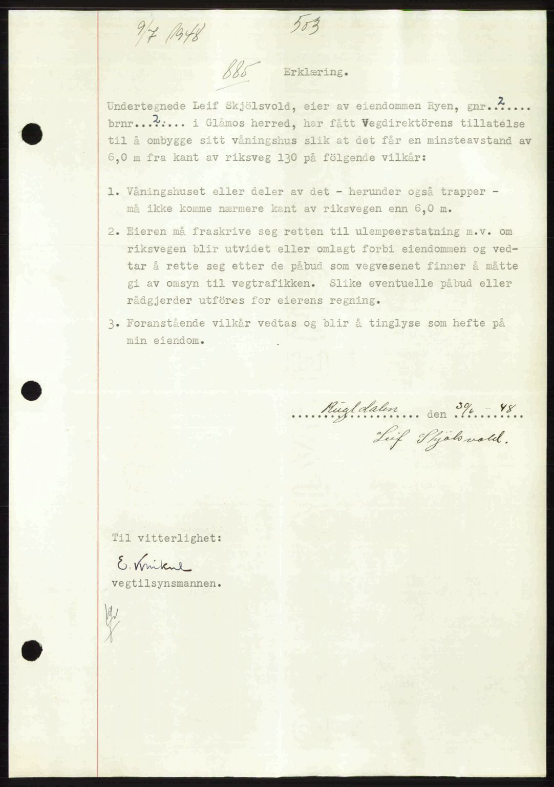Gauldal sorenskriveri, SAT/A-0014/1/2/2C: Pantebok nr. A6, 1948-1948, Dagboknr: 885/1948