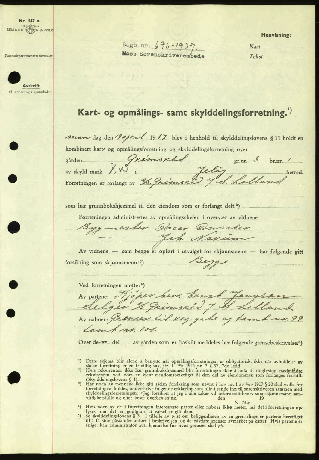 Moss sorenskriveri, SAO/A-10168: Pantebok nr. A2, 1936-1937, Dagboknr: 696/1937