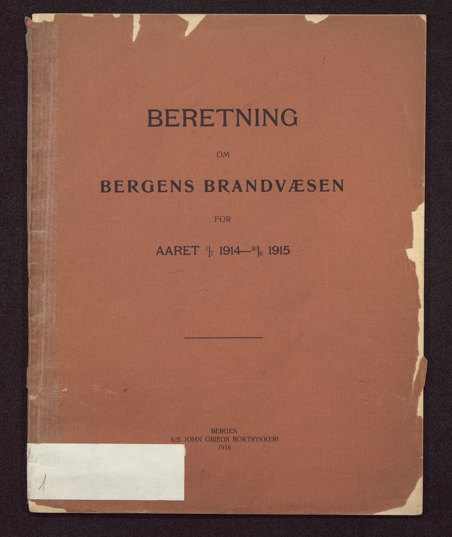 Bergen kommune. Brannvesenet (1863-1971), BBA/A-1181/X/Xa/L0001: Årsberetning, 1914-1915
