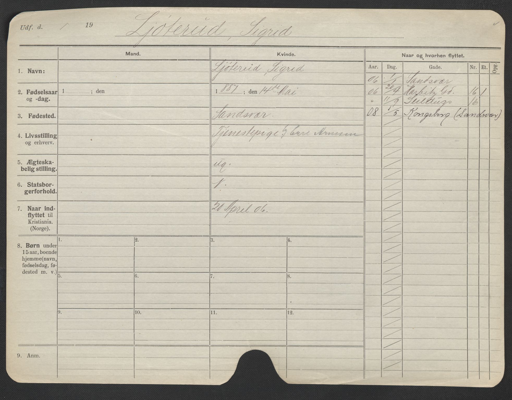 Oslo folkeregister, Registerkort, AV/SAO-A-11715/F/Fa/Fac/L0020: Kvinner, 1906-1914, s. 199a