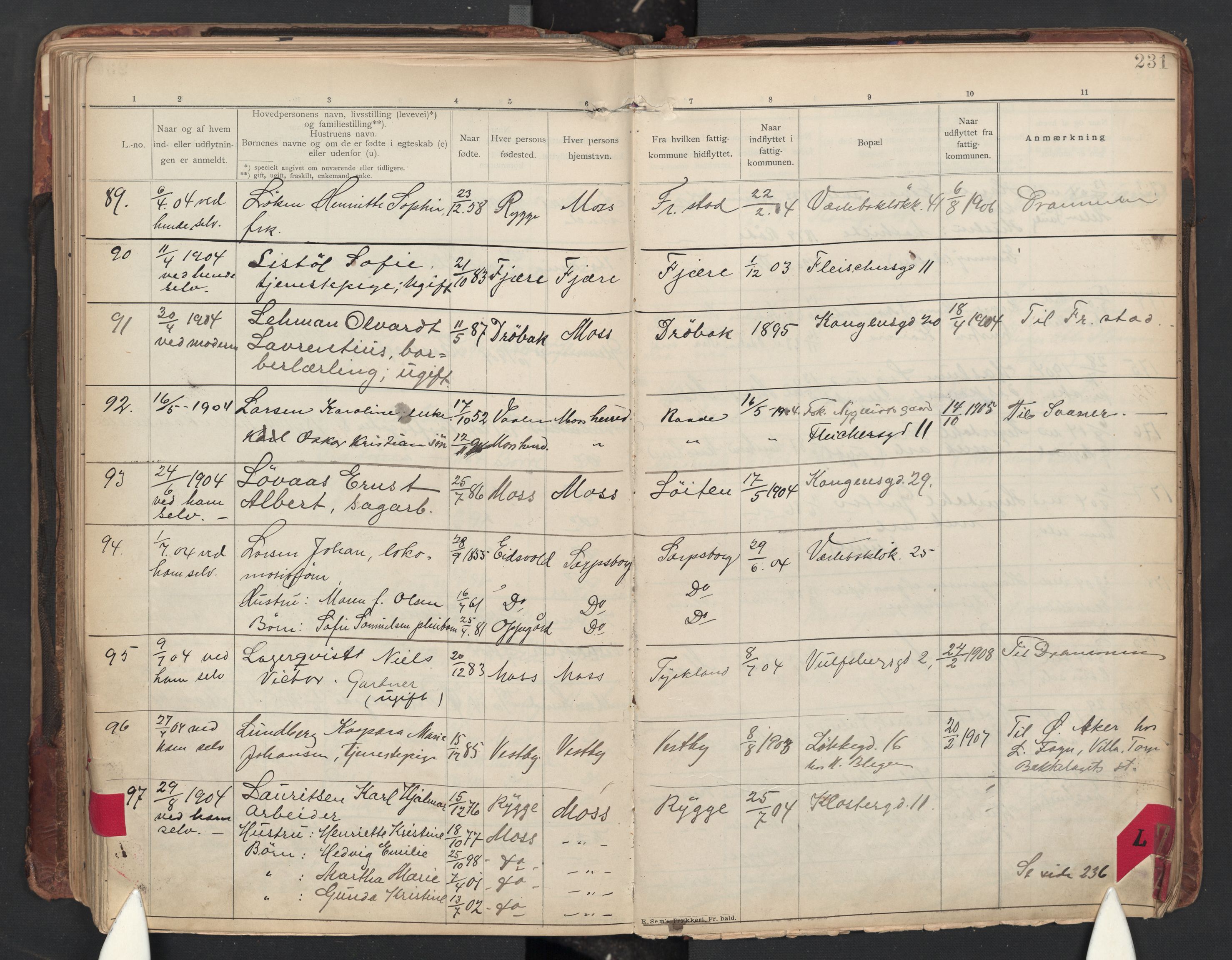 Moss folkeregister, AV/SAO-A-10020/J/L0001: Inn- og utflyttede i Moss fattigkommune, 1901-1905, s. 231
