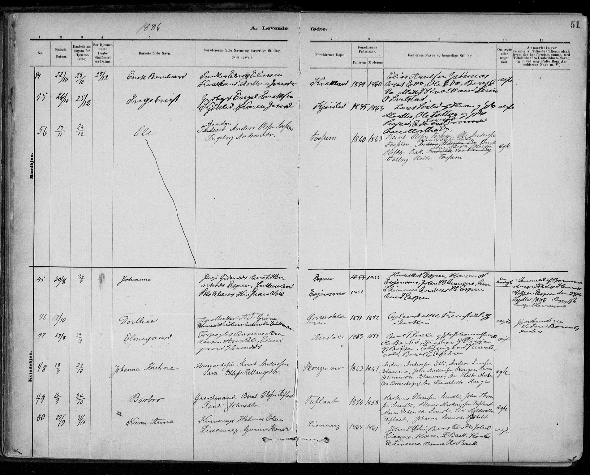 Ministerialprotokoller, klokkerbøker og fødselsregistre - Sør-Trøndelag, SAT/A-1456/668/L0809: Ministerialbok nr. 668A09, 1881-1895, s. 51