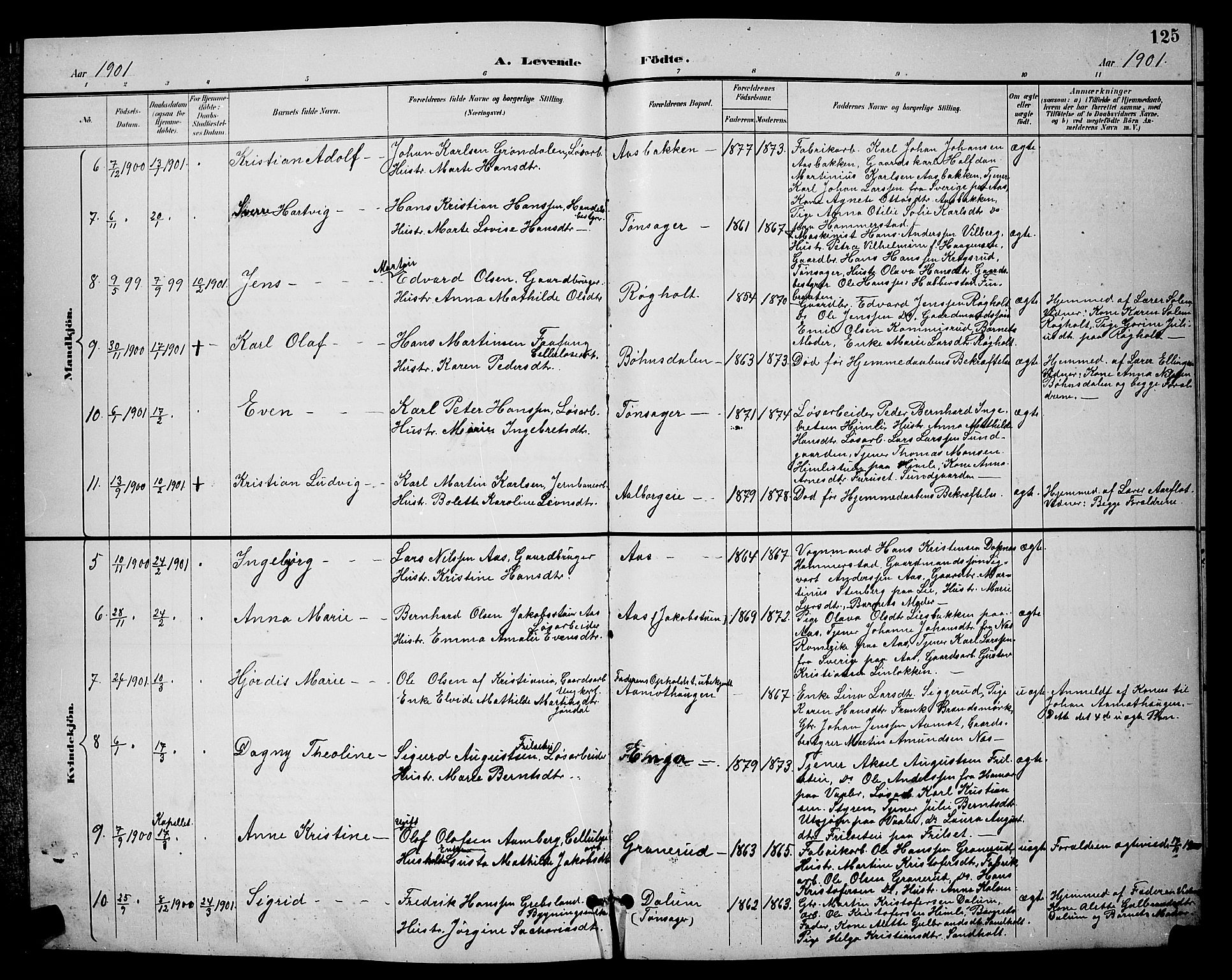 Eidsvoll prestekontor Kirkebøker, AV/SAO-A-10888/G/Ga/L0006: Klokkerbok nr. I 6, 1895-1901, s. 125