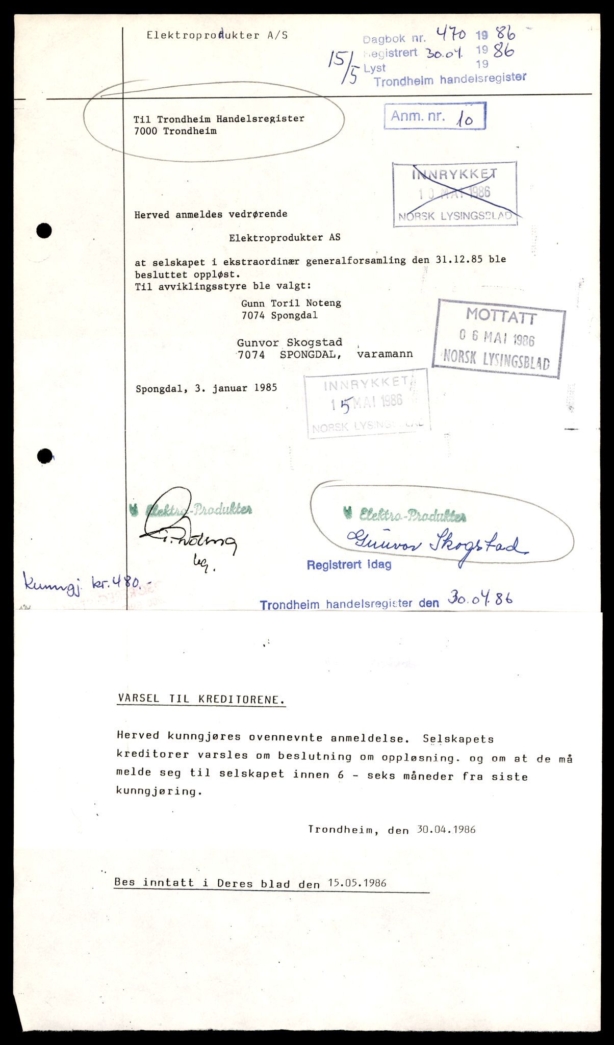 Trondheim byfogd, AV/SAT-A-0003/2/J/Jd/Jda/L0016: Bilag, aksjeselskap, El-Ep, 1944-1990, s. 3