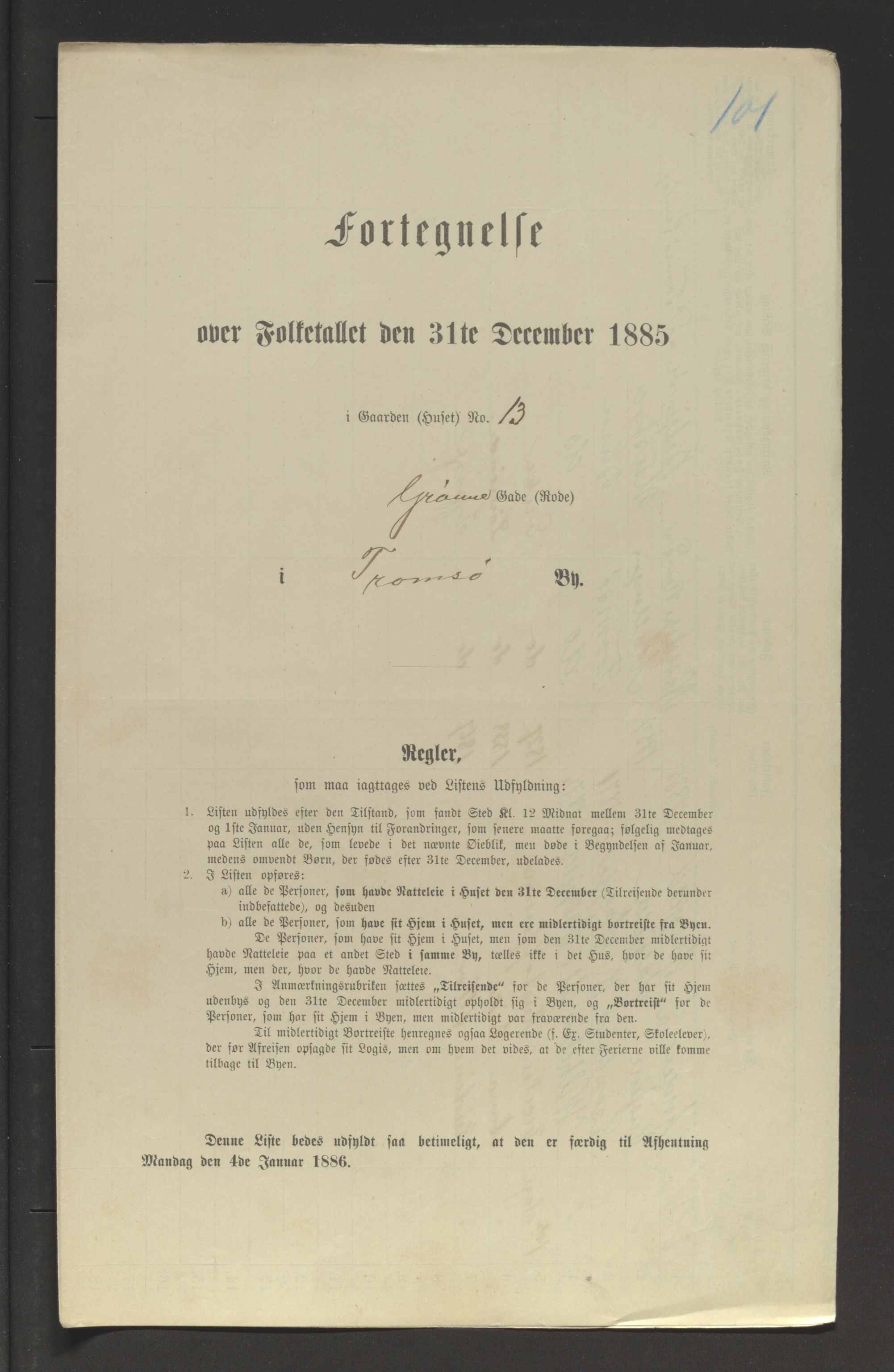 SATØ, Folketelling 1885 for 1902 Tromsø kjøpstad, 1885, s. 101a