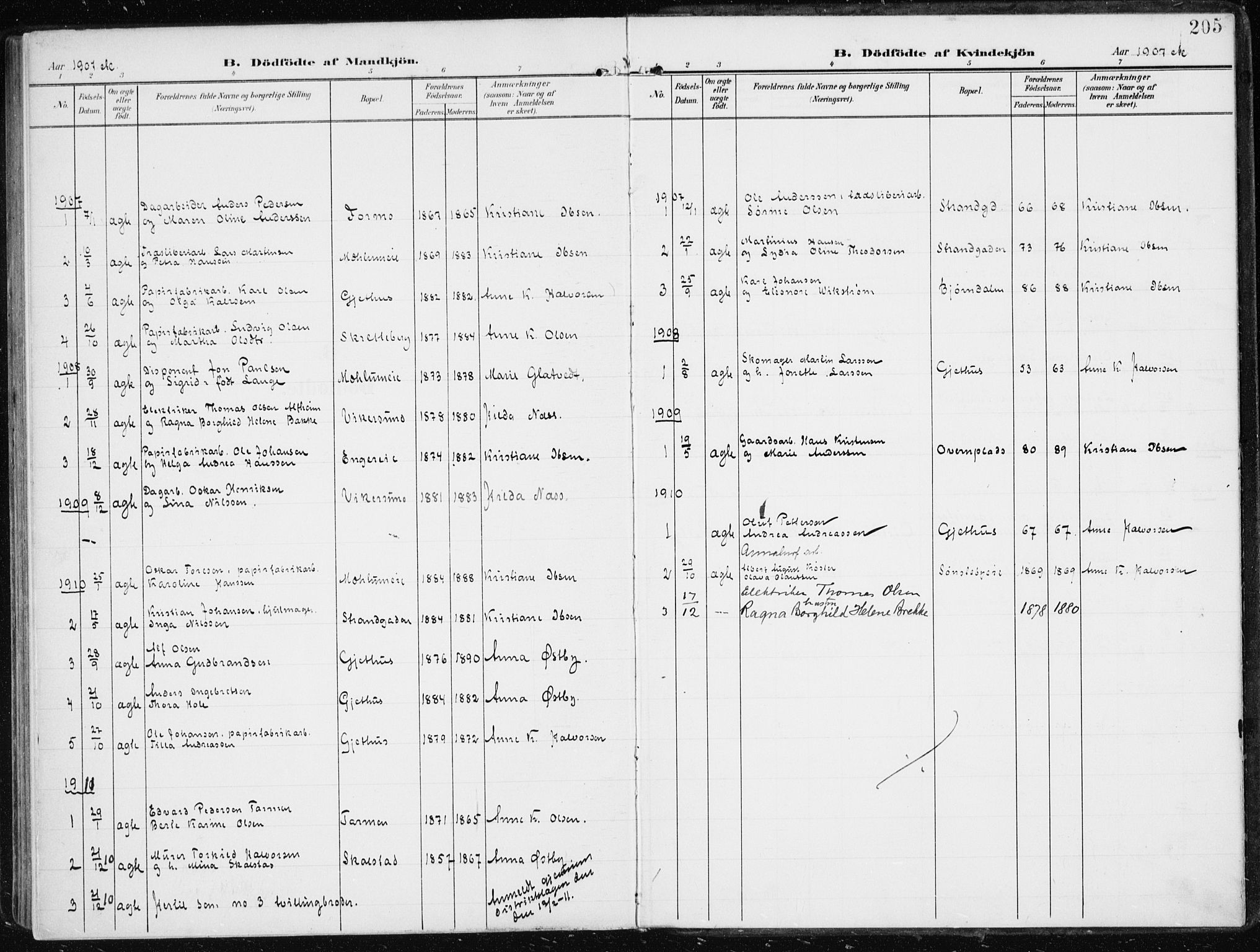 Modum kirkebøker, SAKO/A-234/F/Fa/L0014a: Ministerialbok nr. 14A, 1906-1918, s. 205