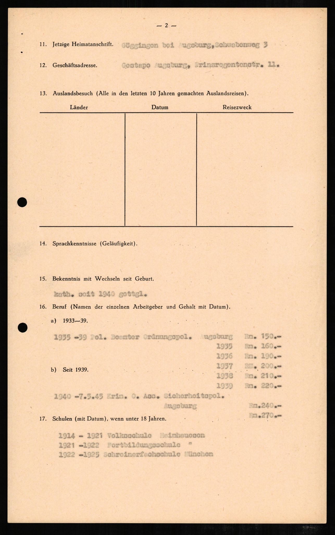 Forsvaret, Forsvarets overkommando II, RA/RAFA-3915/D/Db/L0006: CI Questionaires. Tyske okkupasjonsstyrker i Norge. Tyskere., 1945-1946, s. 49