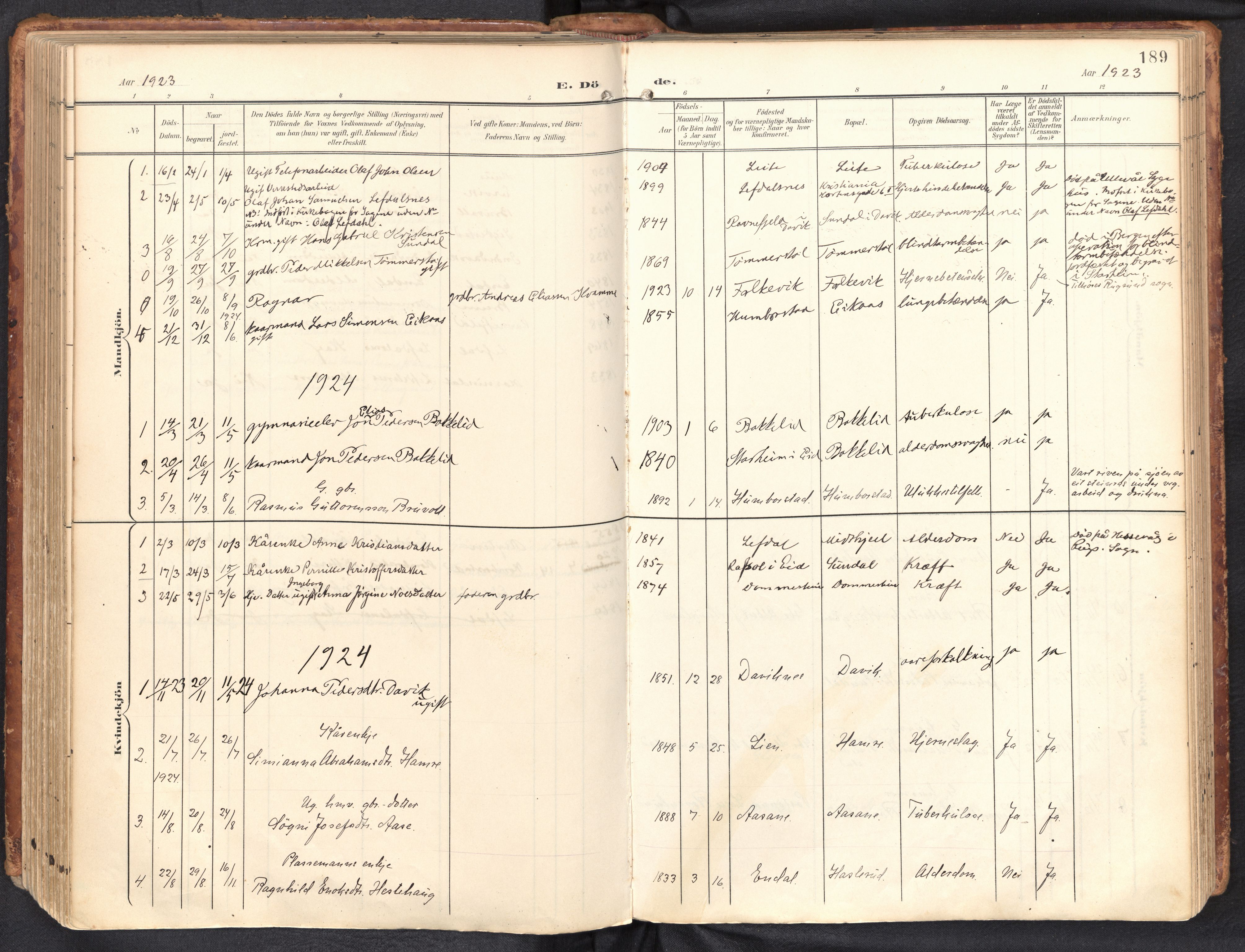 Davik sokneprestembete, AV/SAB-A-79701/H/Haa/Haab/L0002: Ministerialbok nr. B 2, 1901-1934, s. 189