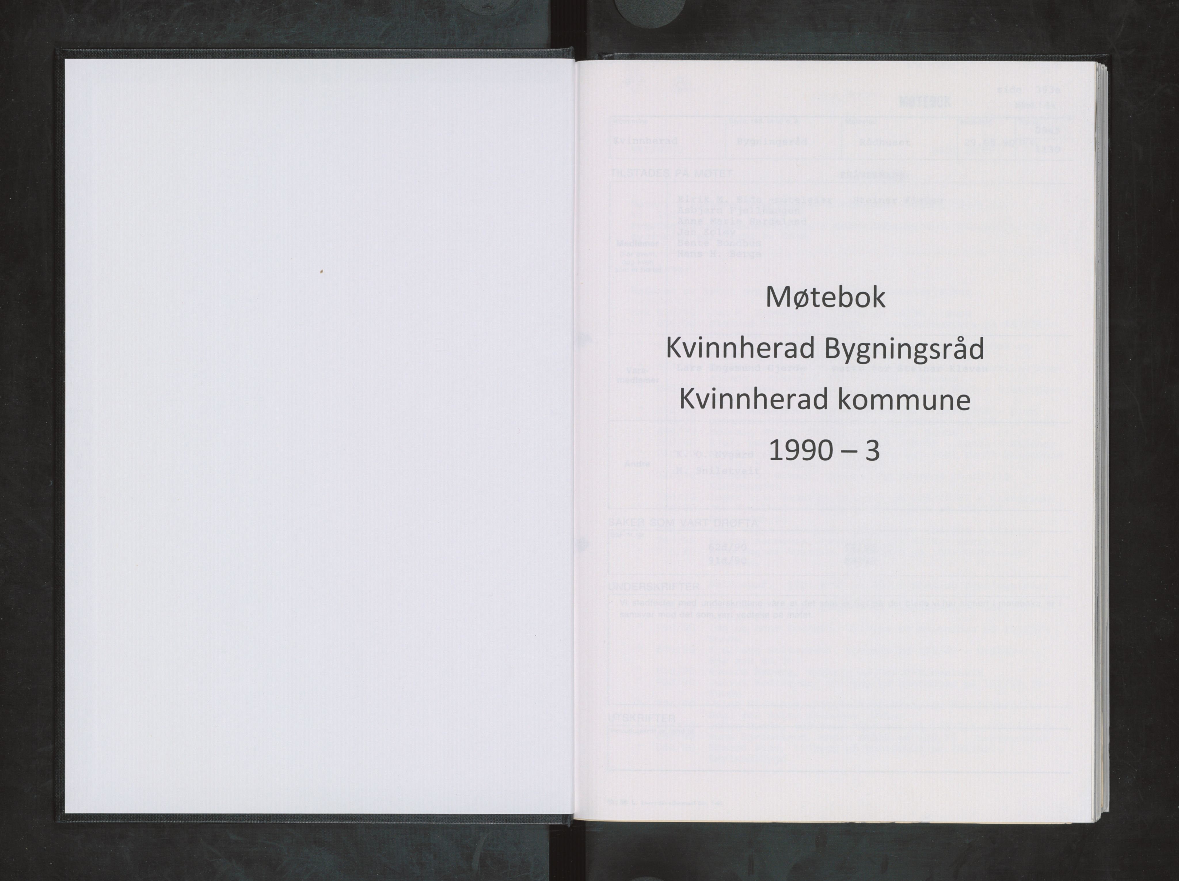 Kvinnherad kommune. Bygningsrådet , IKAH/1224-511/A/Aa/L0066: Møtebok for Kvinnherad bygningsråd, 1990