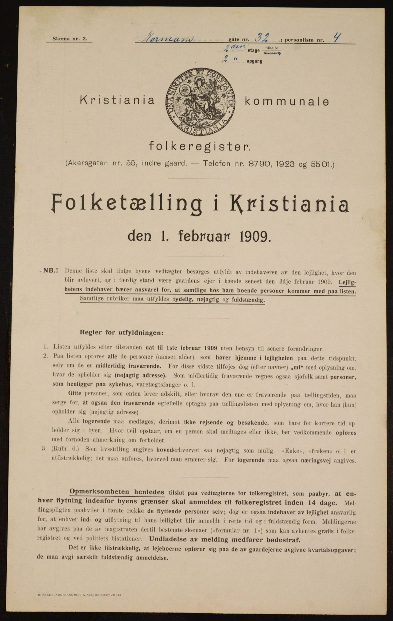 OBA, Kommunal folketelling 1.2.1909 for Kristiania kjøpstad, 1909, s. 66442