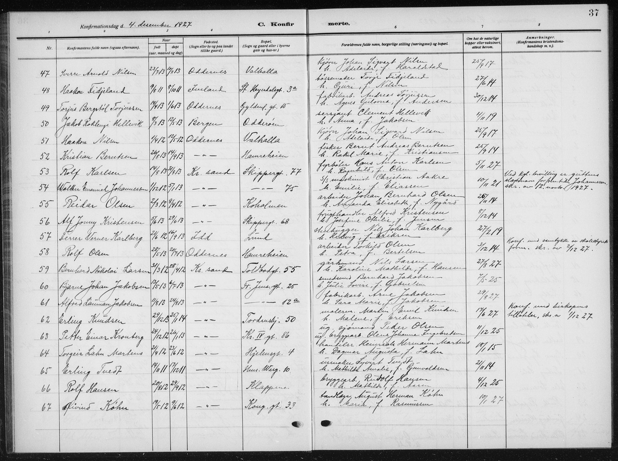 Kristiansand domprosti, AV/SAK-1112-0006/F/Fb/L0025: Klokkerbok nr. B 25, 1924-1934, s. 37