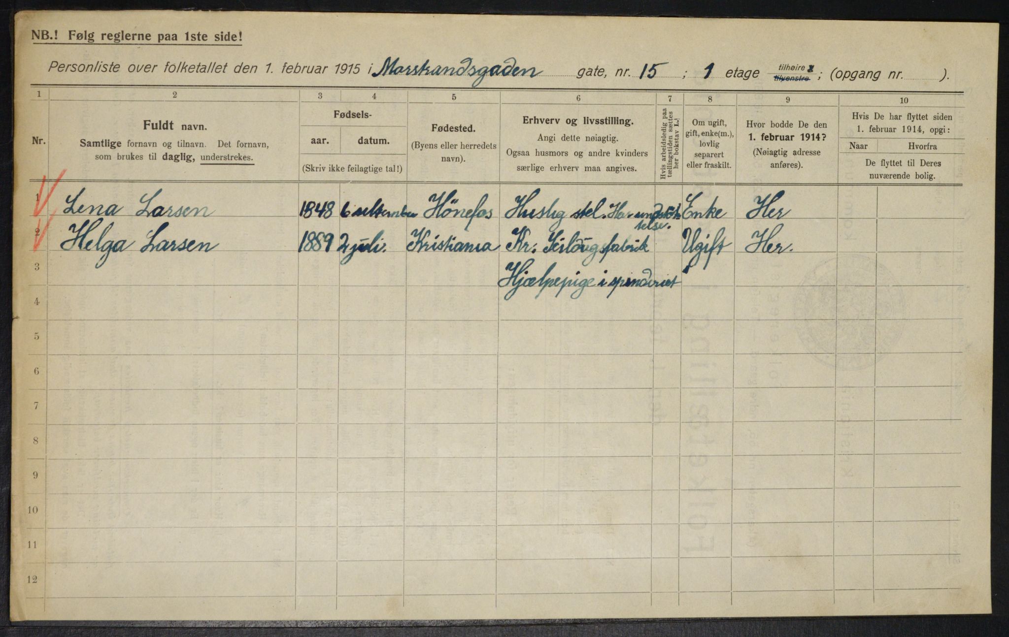 OBA, Kommunal folketelling 1.2.1915 for Kristiania, 1915, s. 64178