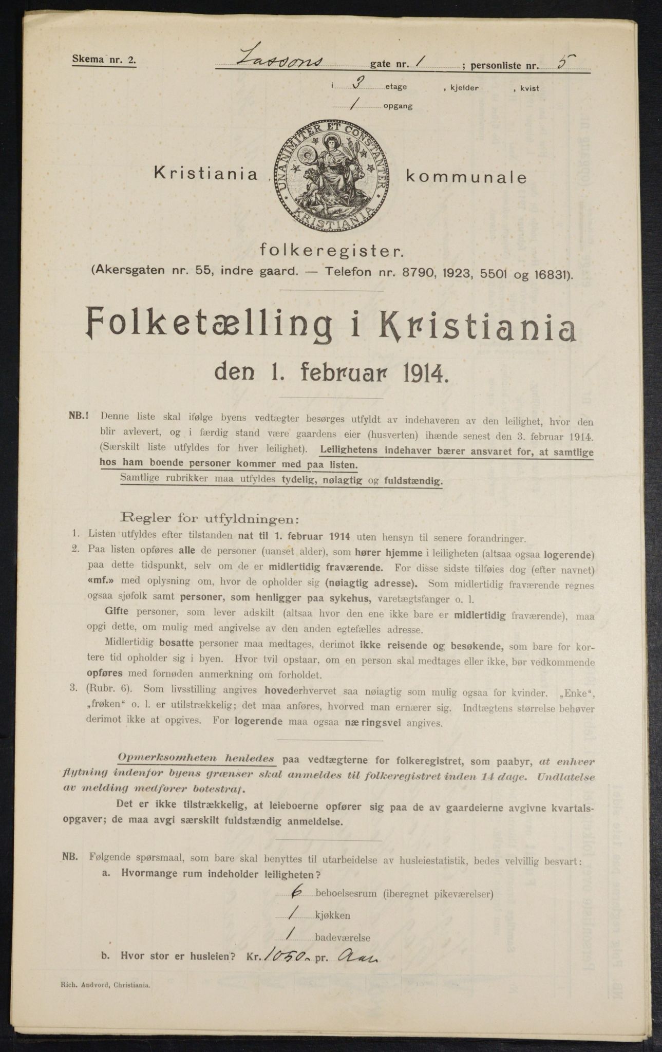 OBA, Kommunal folketelling 1.2.1914 for Kristiania, 1914, s. 57118