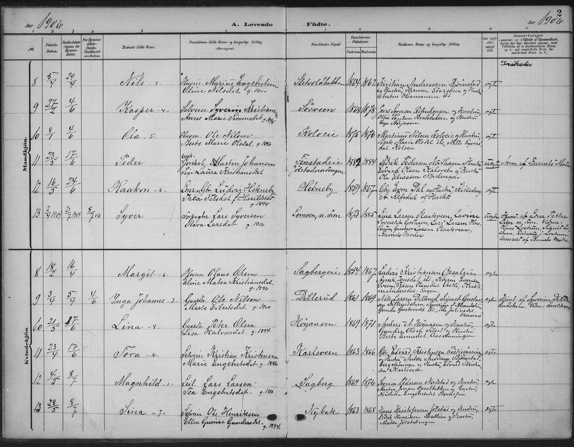 Romedal prestekontor, AV/SAH-PREST-004/K/L0009: Ministerialbok nr. 9, 1906-1929, s. 2